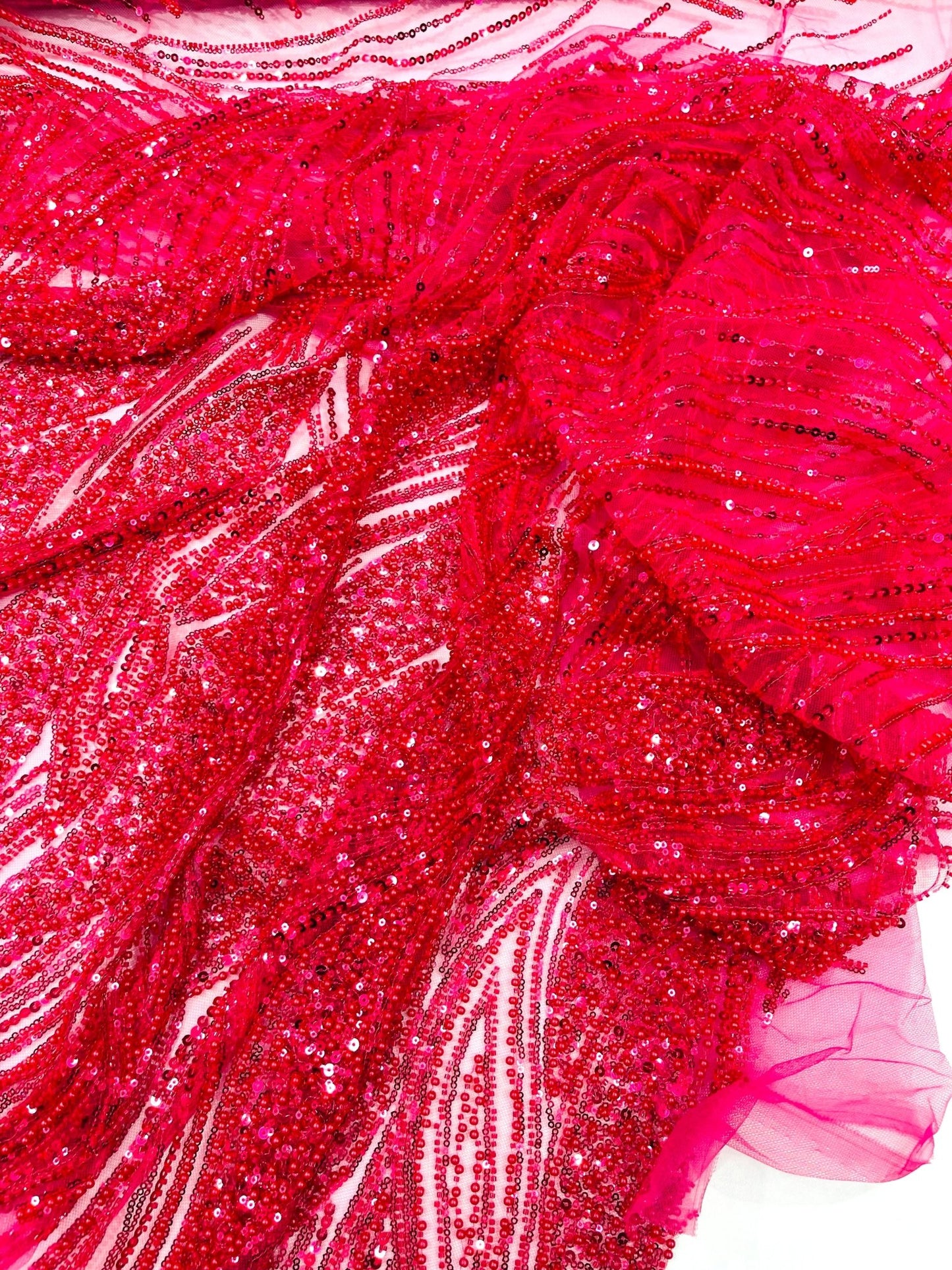 Flame Fashion Beaded Lace Fabric| Prom| Wedding| By The Yard. - New Creations Fabric & Foam Inc