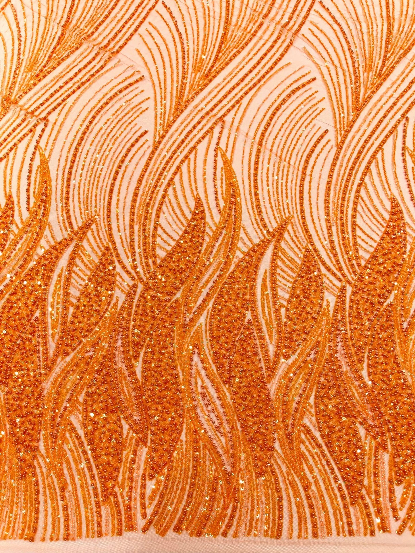 Flame Fashion Beaded Lace Fabric| Prom| Wedding| By The Yard. - New Creations Fabric & Foam Inc