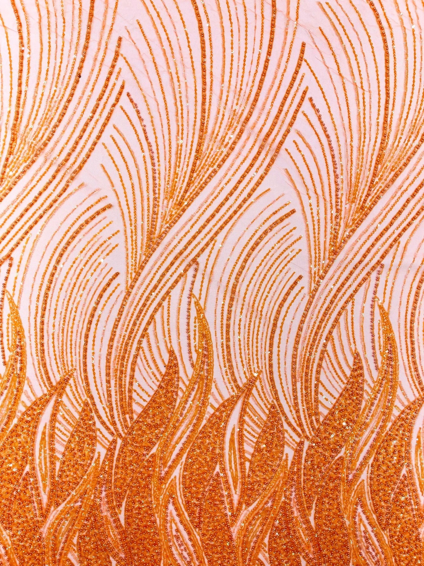 Flame Fashion Beaded Lace Fabric| Prom| Wedding| By The Yard. - New Creations Fabric & Foam Inc