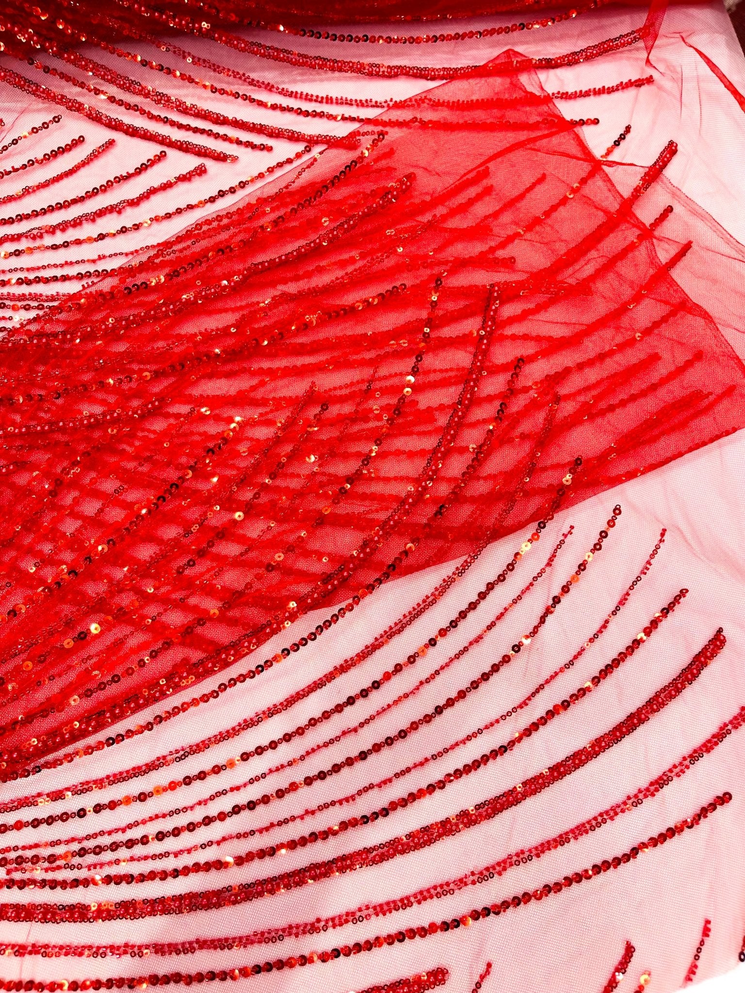 Flame Fashion Beaded Lace Fabric| Prom| Wedding| By The Yard. - New Creations Fabric & Foam Inc