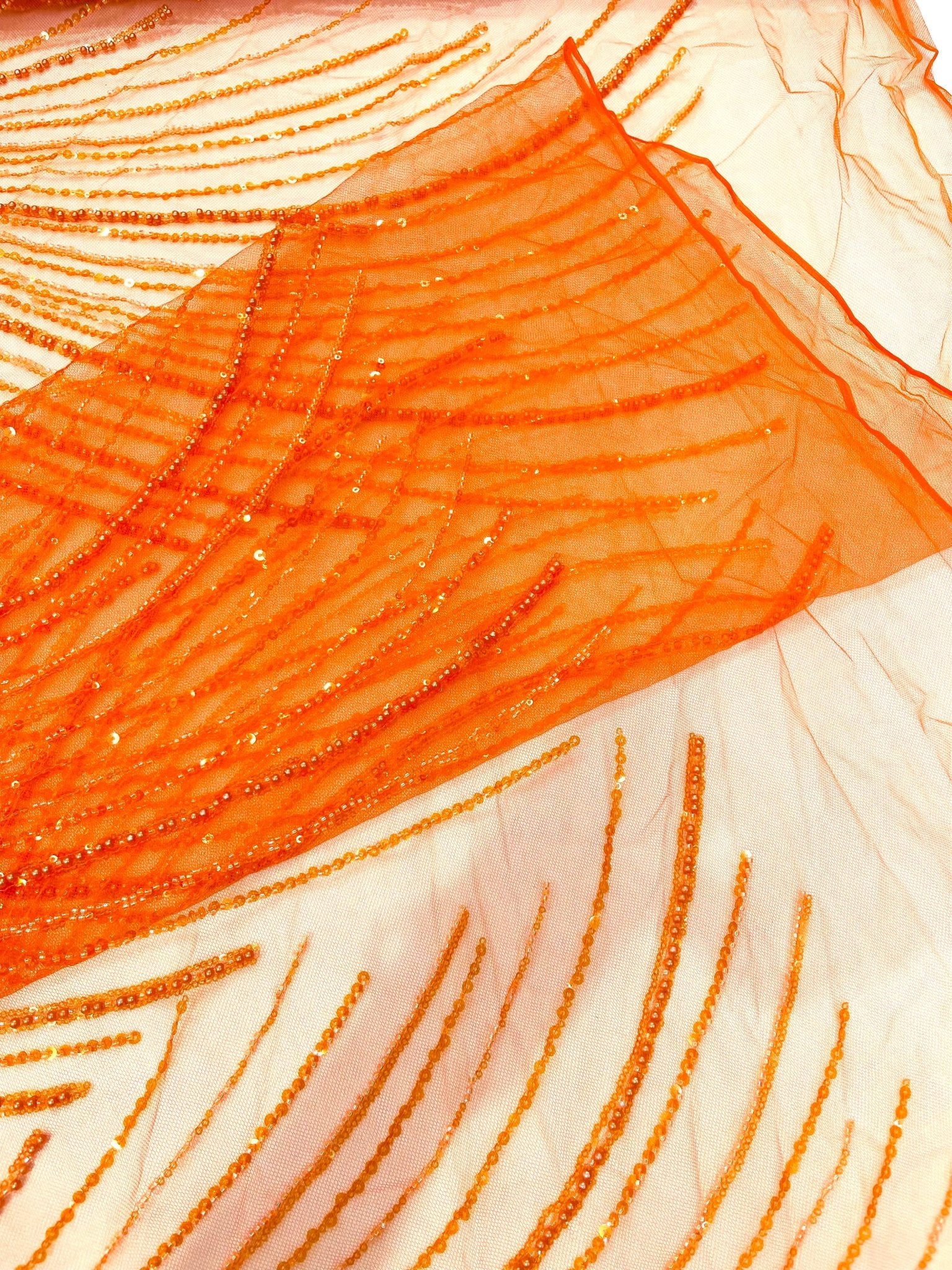 Flame Fashion Beaded Lace Fabric| Prom| Wedding| By The Yard. - New Creations Fabric & Foam Inc