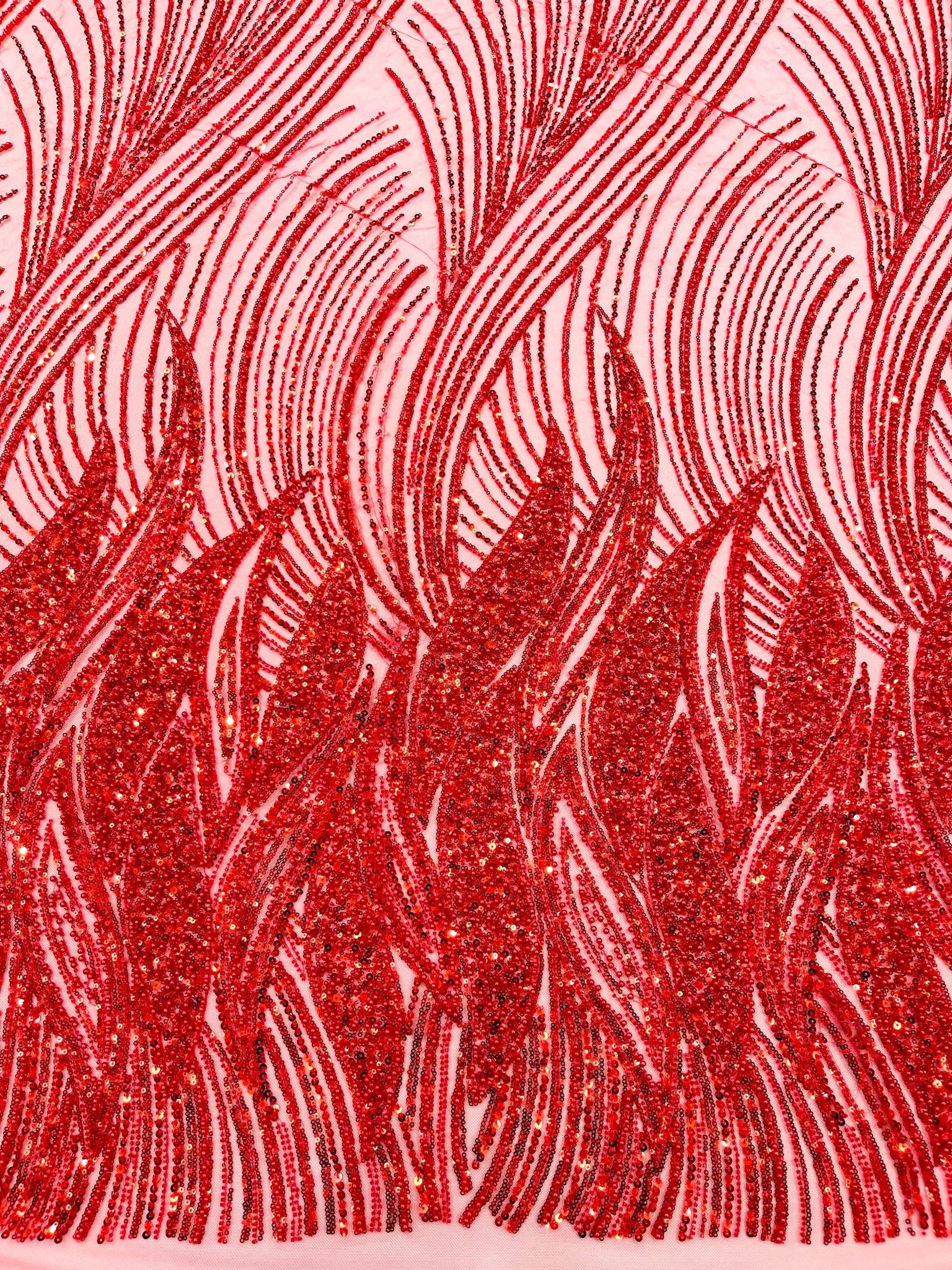 Flame Fashion Beaded Lace Fabric| Prom| Wedding| By The Yard. - New Creations Fabric & Foam Inc
