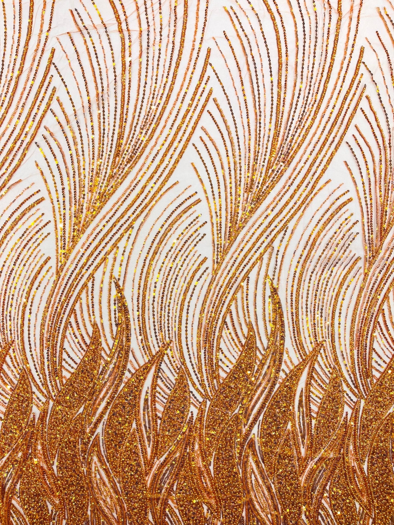 Flame Fashion Beaded Lace Fabric| Prom| Wedding| By The Yard. - New Creations Fabric & Foam Inc