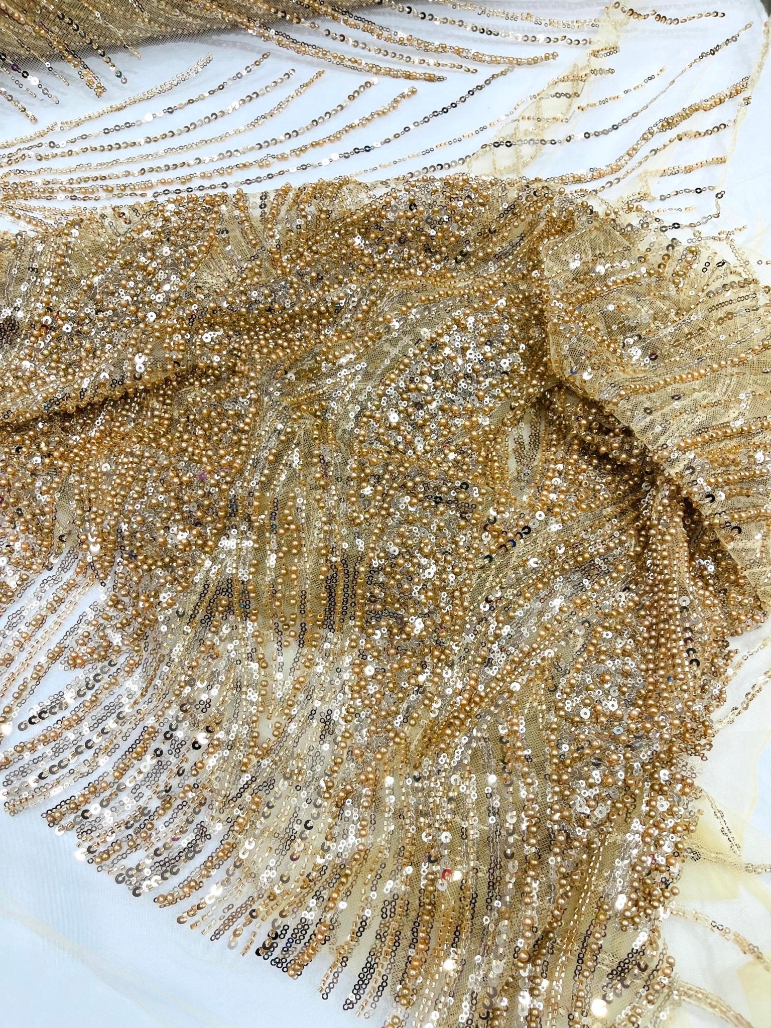 Flame Fashion Beaded Lace Fabric| Prom| Wedding| By The Yard. - New Creations Fabric & Foam Inc