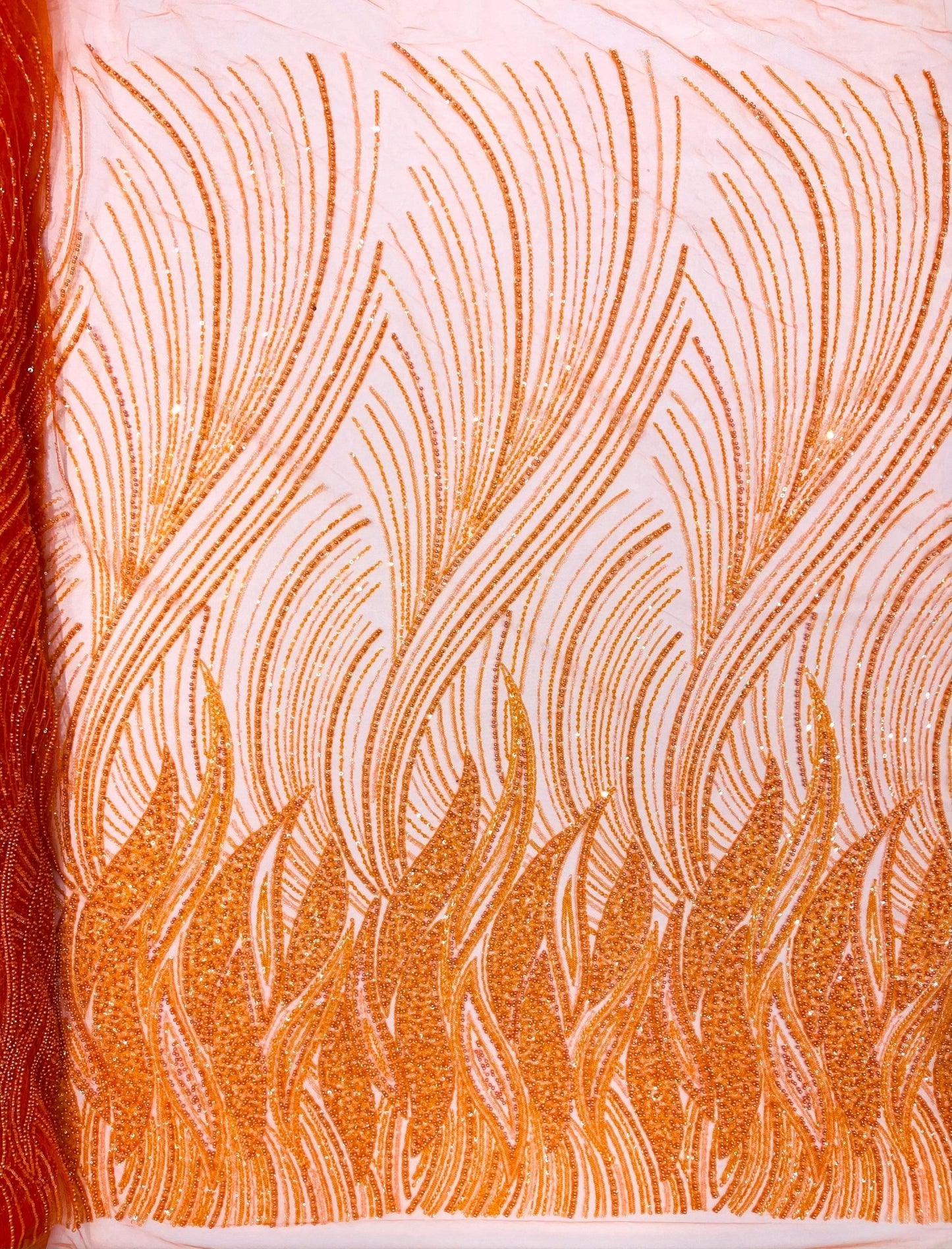 Flame Fashion Beaded Lace Fabric| Prom| Wedding| By The Yard. - New Creations Fabric & Foam Inc