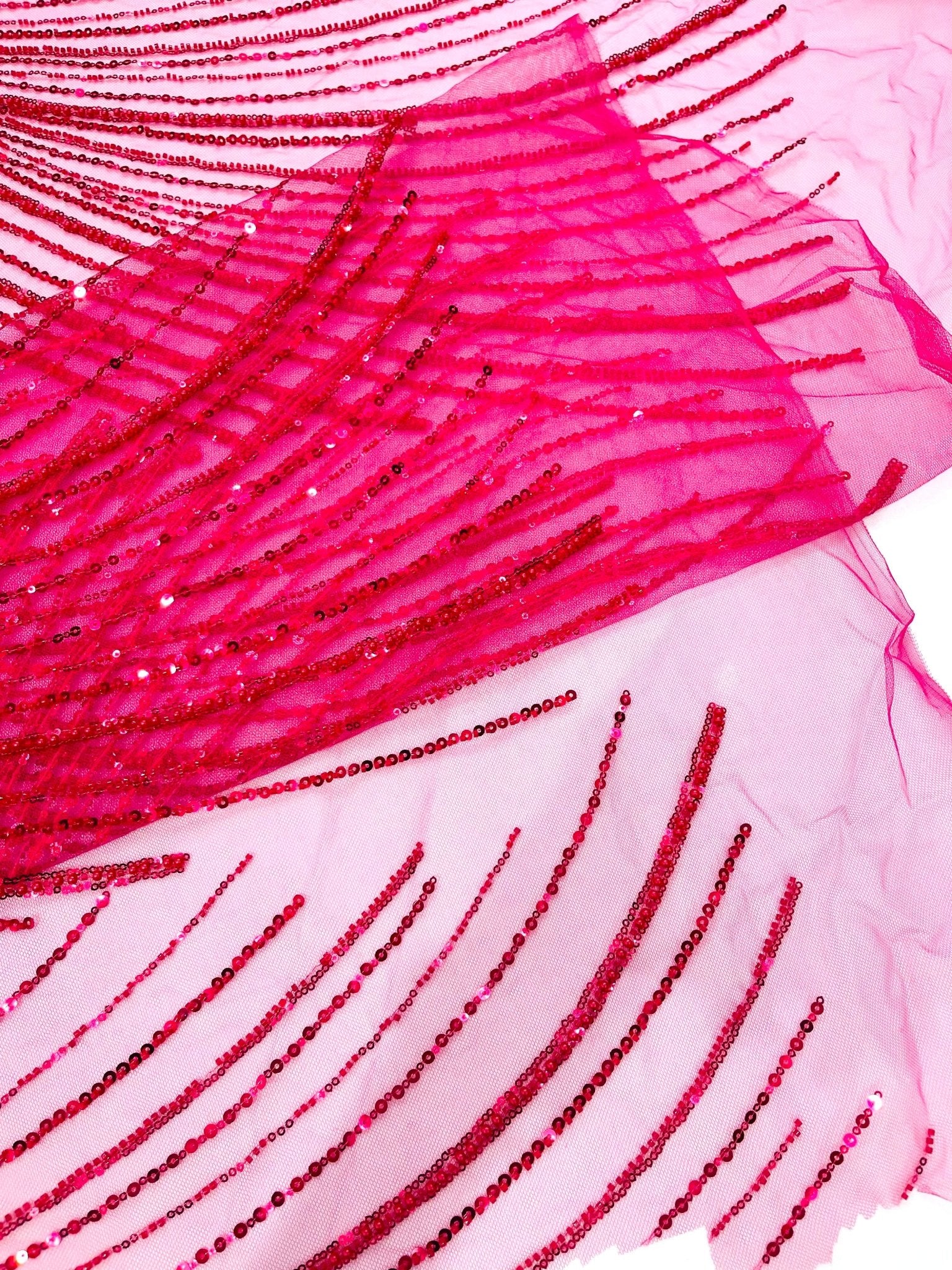 Flame Fashion Beaded Lace Fabric| Prom| Wedding| By The Yard. - New Creations Fabric & Foam Inc