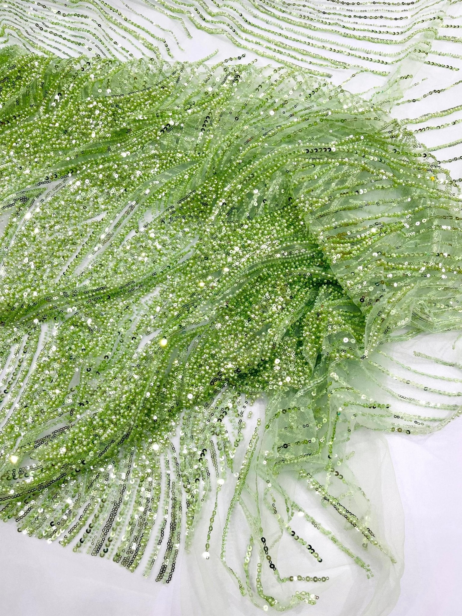 Flame Fashion Beaded Lace Fabric| Prom| Wedding| By The Yard. - New Creations Fabric & Foam Inc