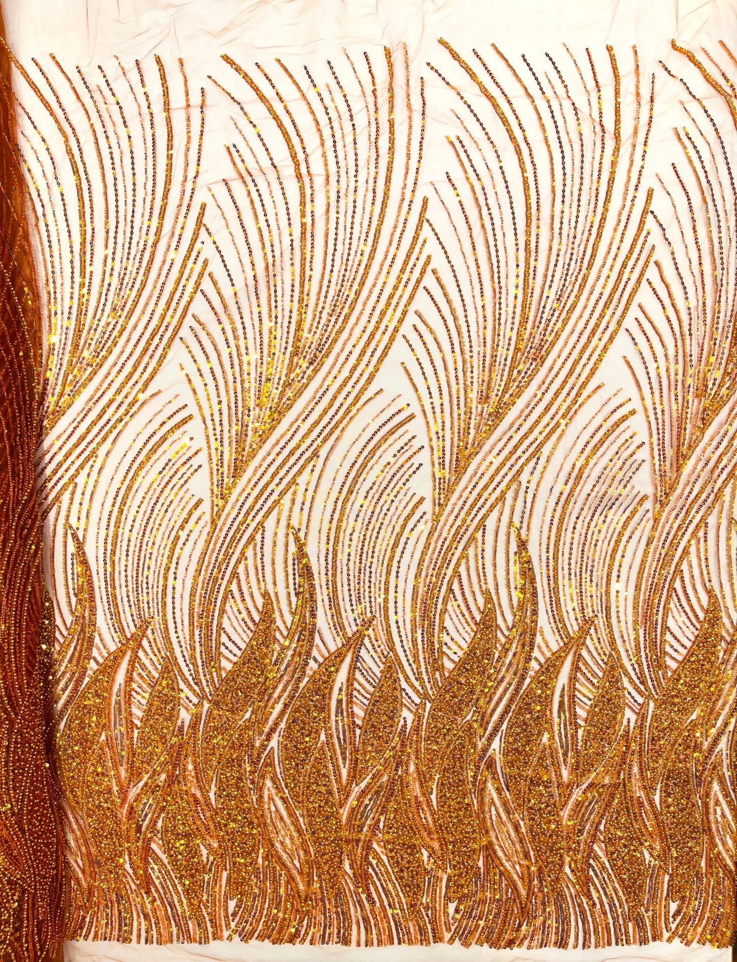 Flame Fashion Beaded Lace Fabric| Prom| Wedding| By The Yard. - New Creations Fabric & Foam Inc