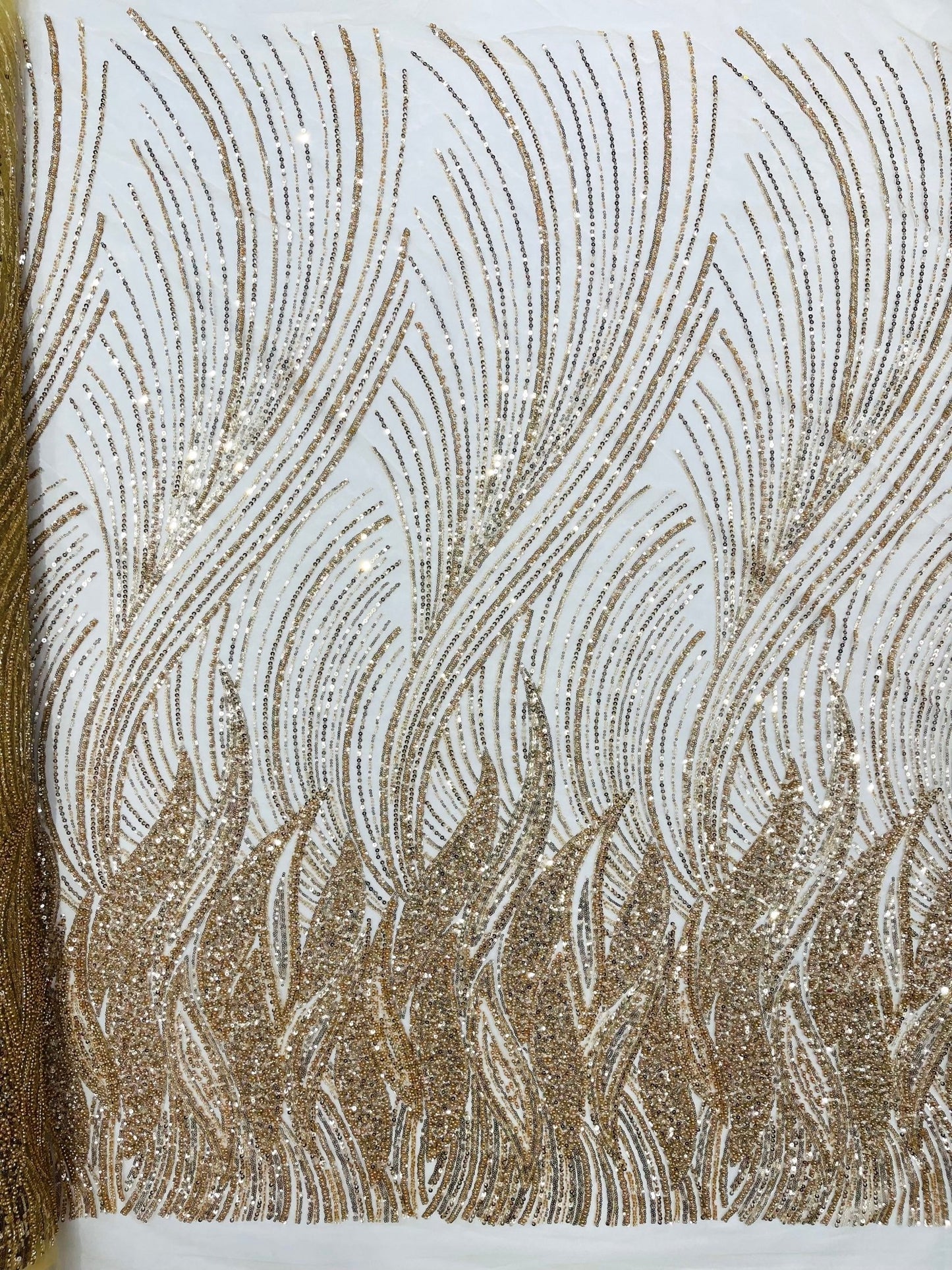 Flame Fashion Beaded Lace Fabric| Prom| Wedding| By The Yard. - New Creations Fabric & Foam Inc