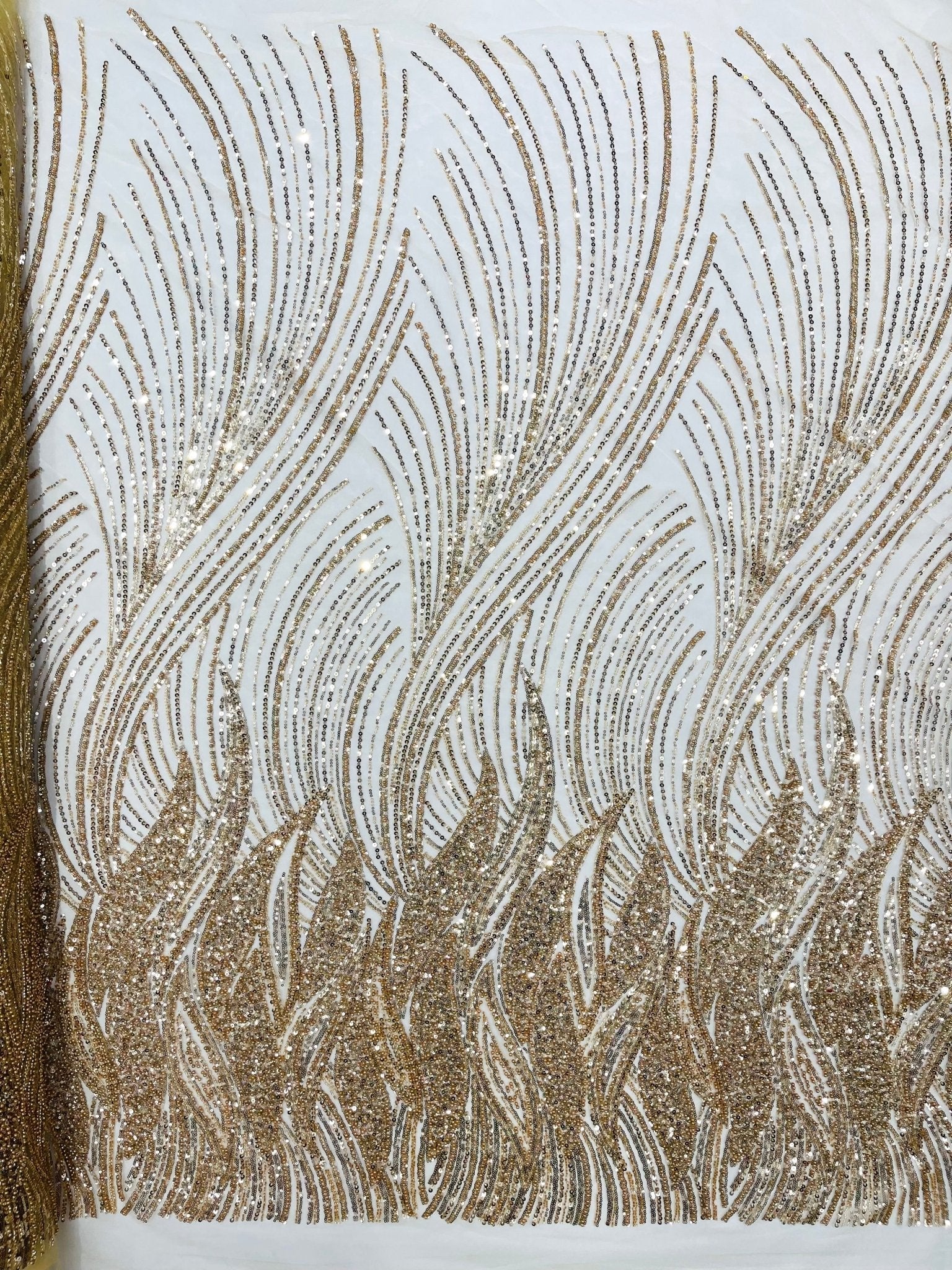 Flame Fashion Beaded Lace Fabric| Prom| Wedding| By The Yard. - New Creations Fabric & Foam Inc
