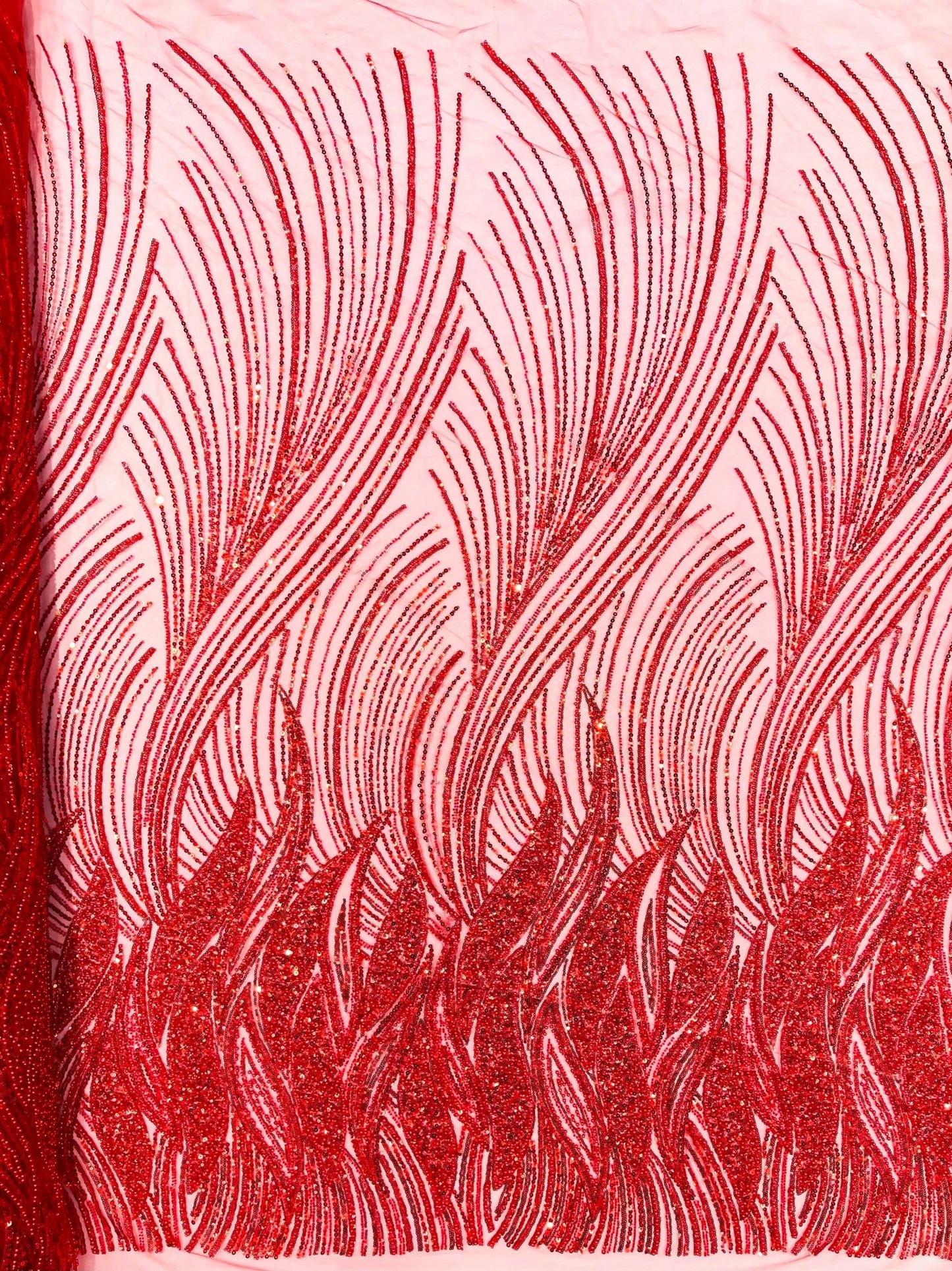 Flame Fashion Beaded Lace Fabric| Prom| Wedding| By The Yard. - New Creations Fabric & Foam Inc