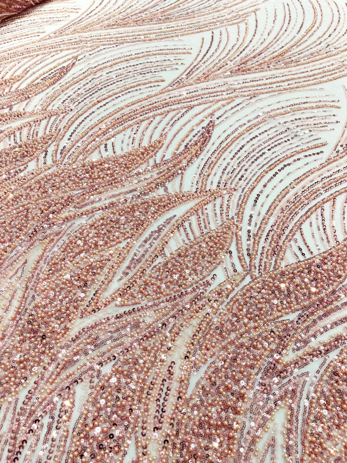 Flame Fashion Beaded Lace Fabric| Prom| Wedding| By The Yard. - New Creations Fabric & Foam Inc