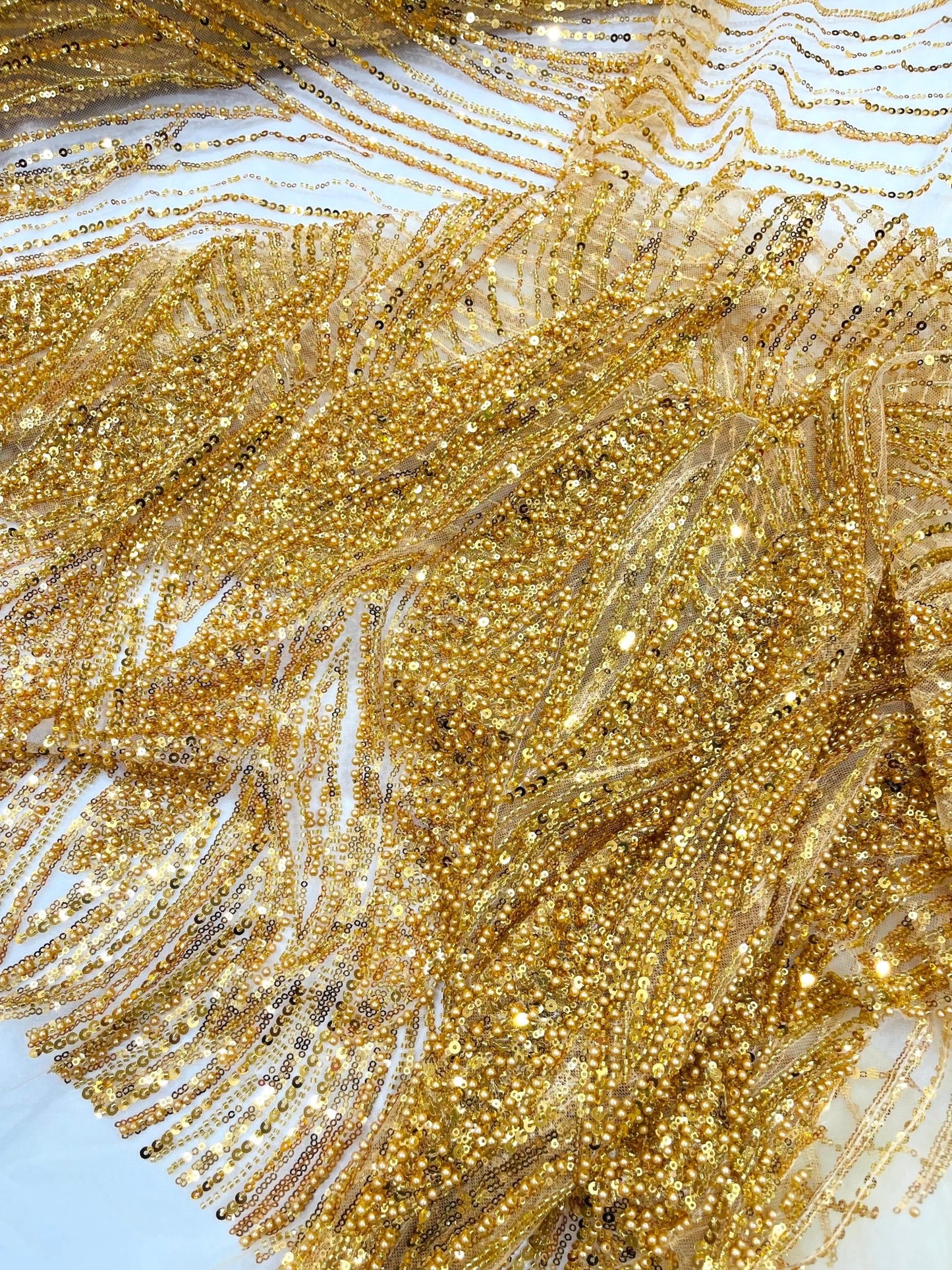 Flame Fashion Beaded Lace Fabric| Prom| Wedding| By The Yard. - New Creations Fabric & Foam Inc