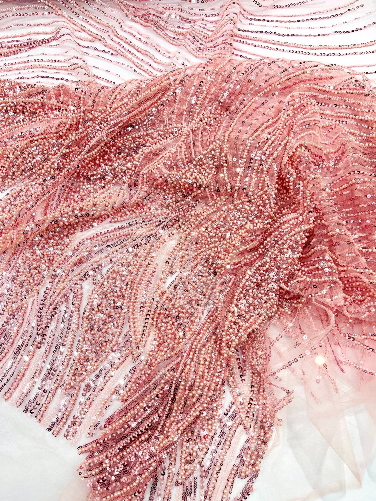 Flame Fashion Beaded Lace Fabric| Prom| Wedding| By The Yard. - New Creations Fabric & Foam Inc