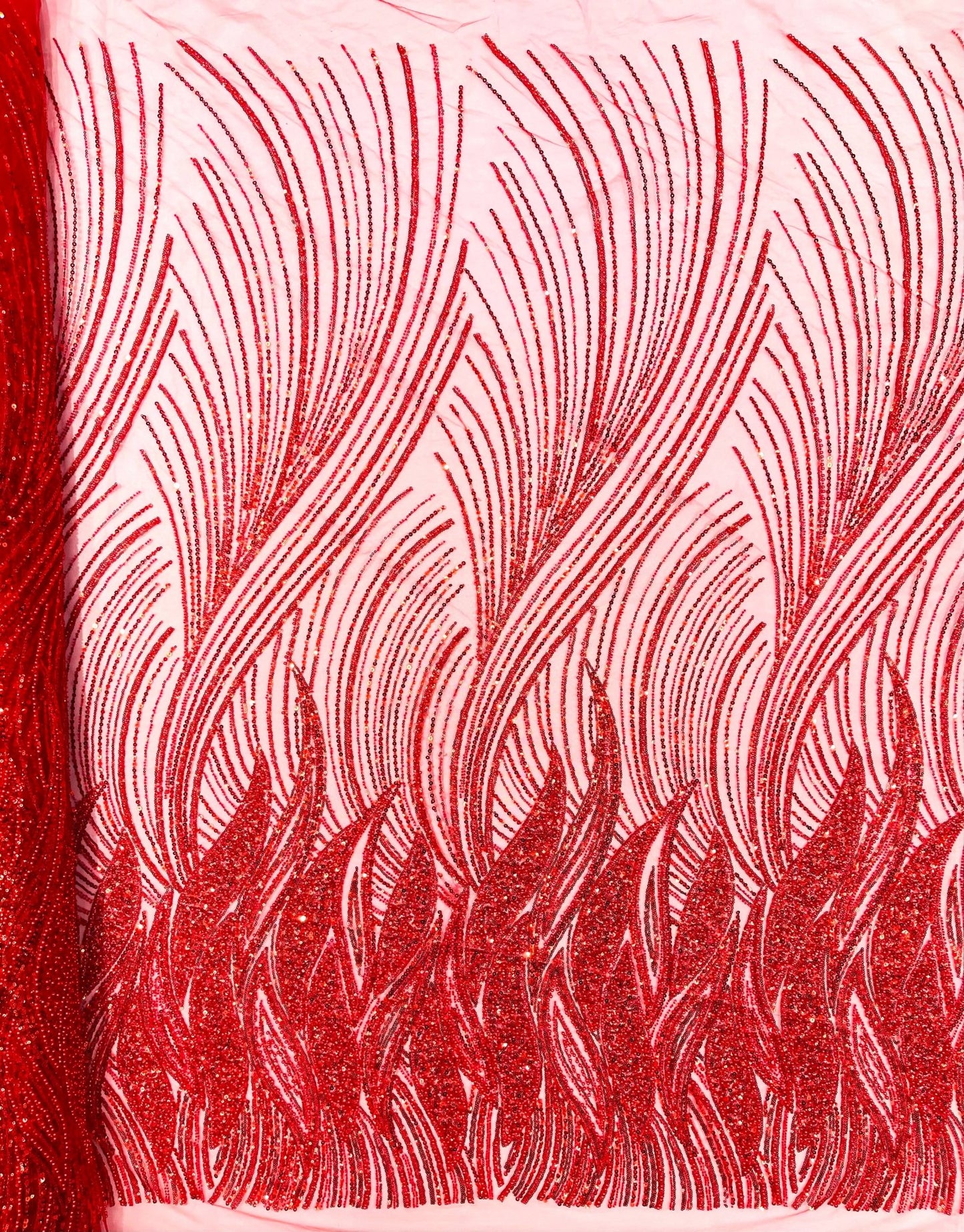 Flame Fashion Beaded Lace Fabric| Prom| Wedding| By The Yard. - New Creations Fabric & Foam Inc