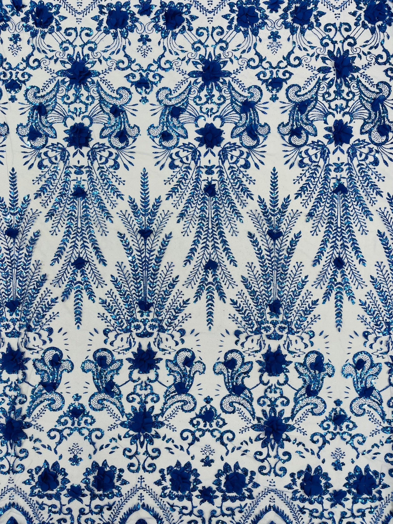 Floral 3D Palm Damask with Glitter in a Mesh Lace| New Creations Fabric & Foam Inc. - New Creations Fabric & Foam Inc