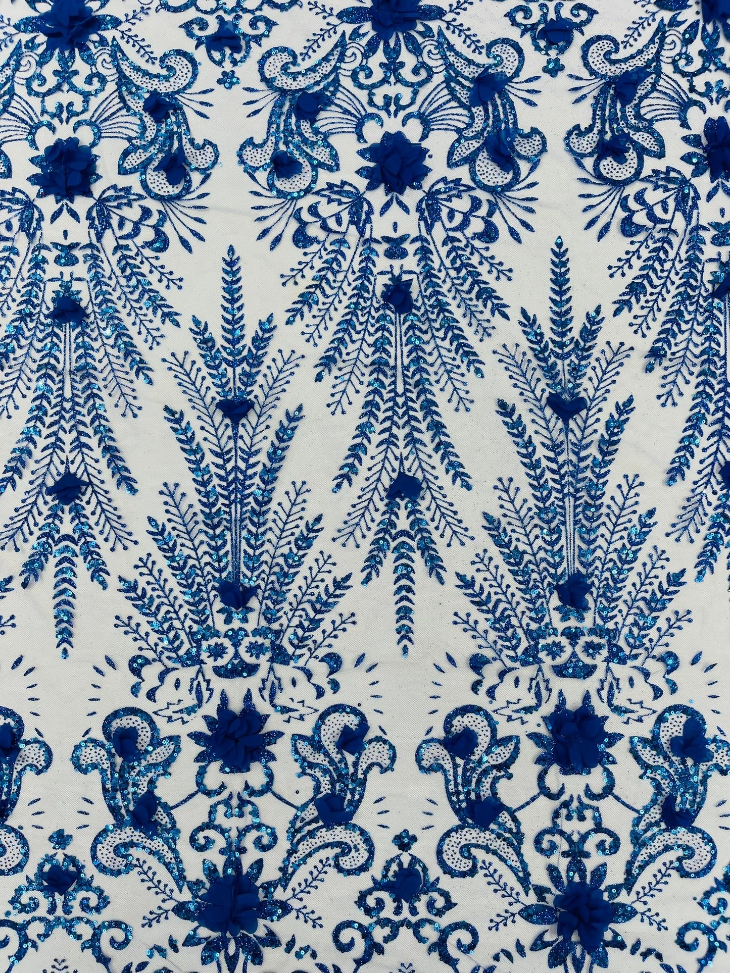 Floral 3D Palm Damask with Glitter in a Mesh Lace| New Creations Fabric & Foam Inc. - New Creations Fabric & Foam Inc