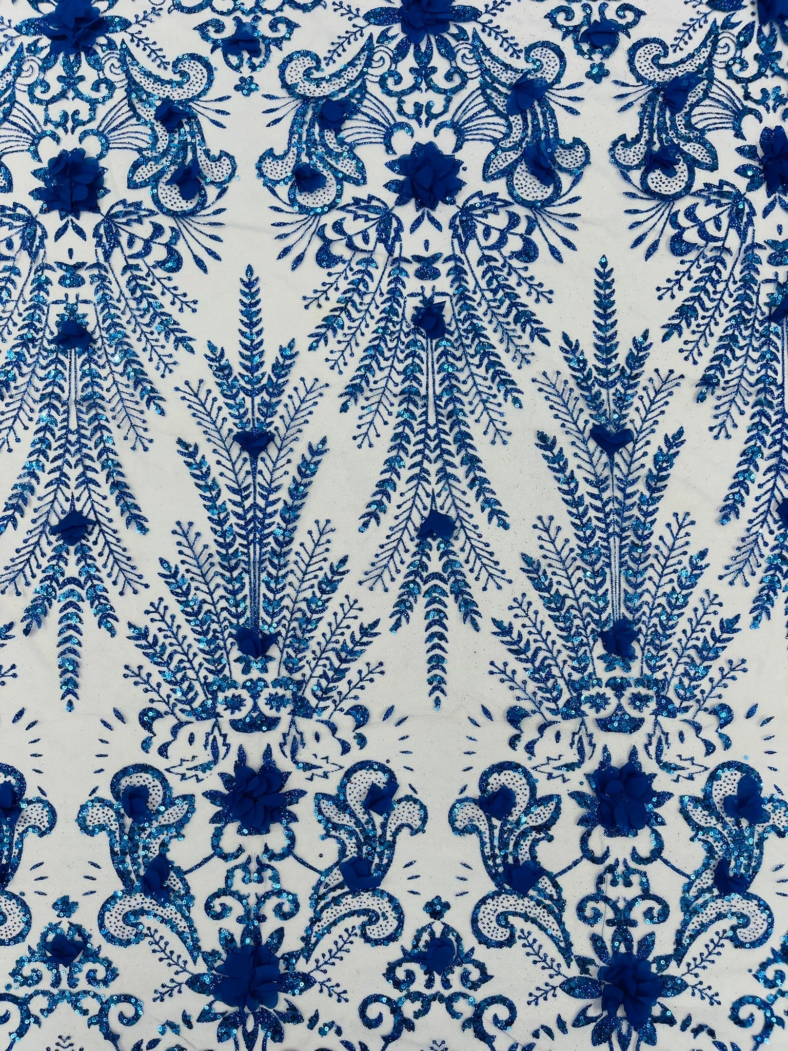 Floral 3D Palm Damask with Glitter in a Mesh Lace| New Creations Fabric & Foam Inc. - New Creations Fabric & Foam Inc