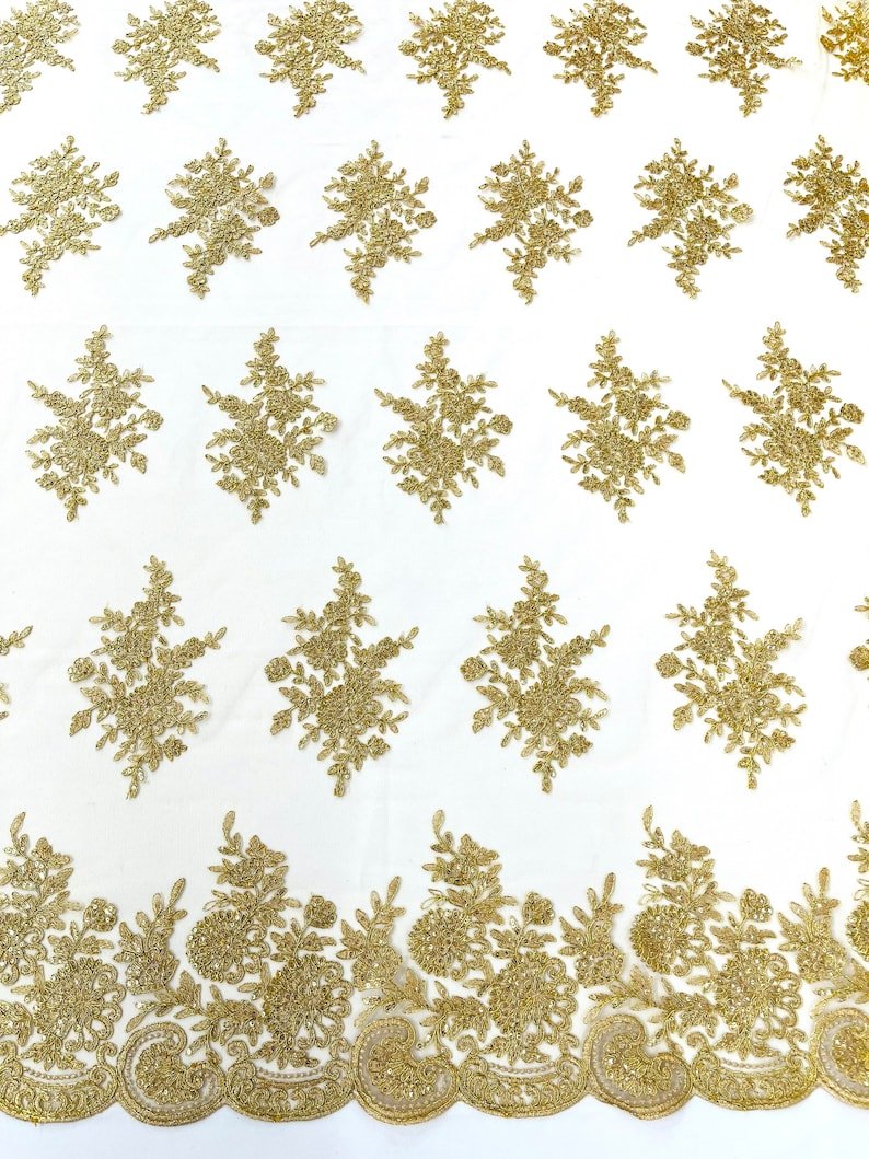 Floral corded embroider with sequins on a mesh lace fabric - prom - sold by the yard. - New Creations Fabric & Foam Inc