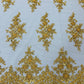 FLORAL DAMASK BEADED LACE ON MESH FABRIC (By The Yard) - New Creations Fabric & Foam Inc