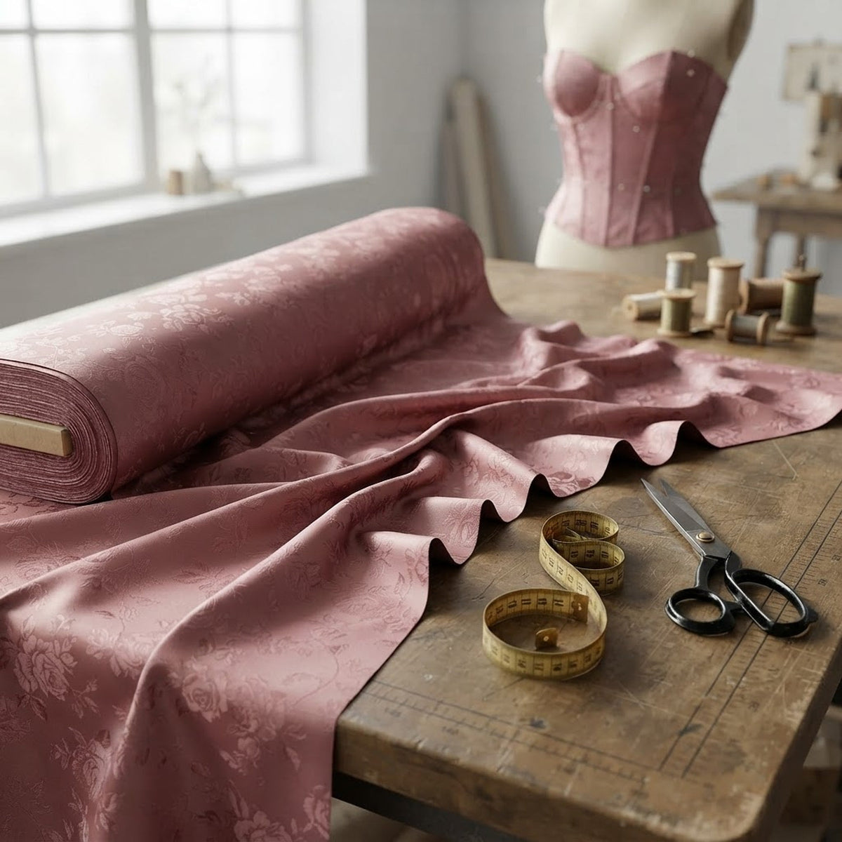 Flower Rose Jacquard Satin 58" Wide| New Creations Fabric & Foam Inc. - New Creations Fabric & Foam Inc