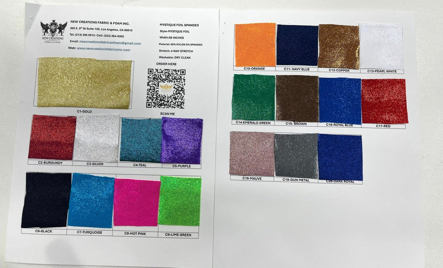 Foggy All Over Foil Metallic Nylon Spandex 4 Way Stretch| New Creations Fabric & Foam Inc. - New Creations Fabric & Foam Inc