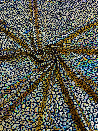 Foil leopard print on a stretch spandex fabric | New Creation Fabric & Foam - New Creations Fabric & Foam Inc