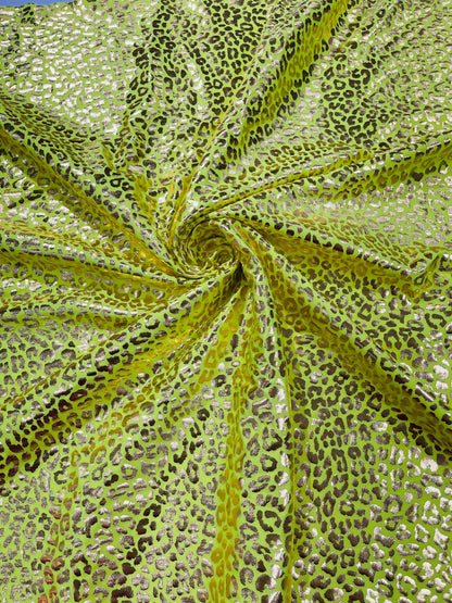 Foil leopard print on a stretch spandex fabric | New Creation Fabric & Foam - New Creations Fabric & Foam Inc