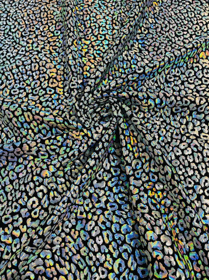 Foil leopard print on a stretch spandex fabric | New Creation Fabric & Foam - New Creations Fabric & Foam Inc
