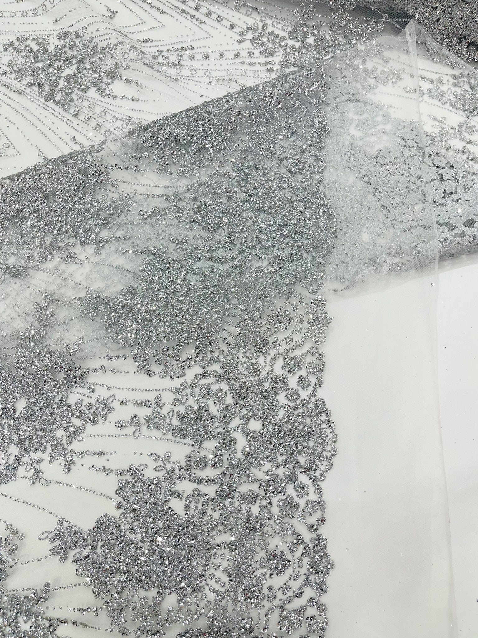 Geometric Damask Glitter Design On A Mesh Lace 54” Wide| New Creations Fabric & Foam Inc. - New Creations Fabric & Foam Inc