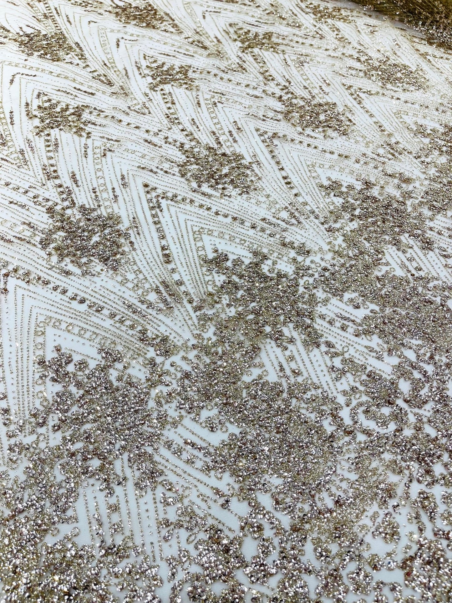 Geometric Damask Glitter Design On A Mesh Lace 54” Wide| New Creations Fabric & Foam Inc. - New Creations Fabric & Foam Inc