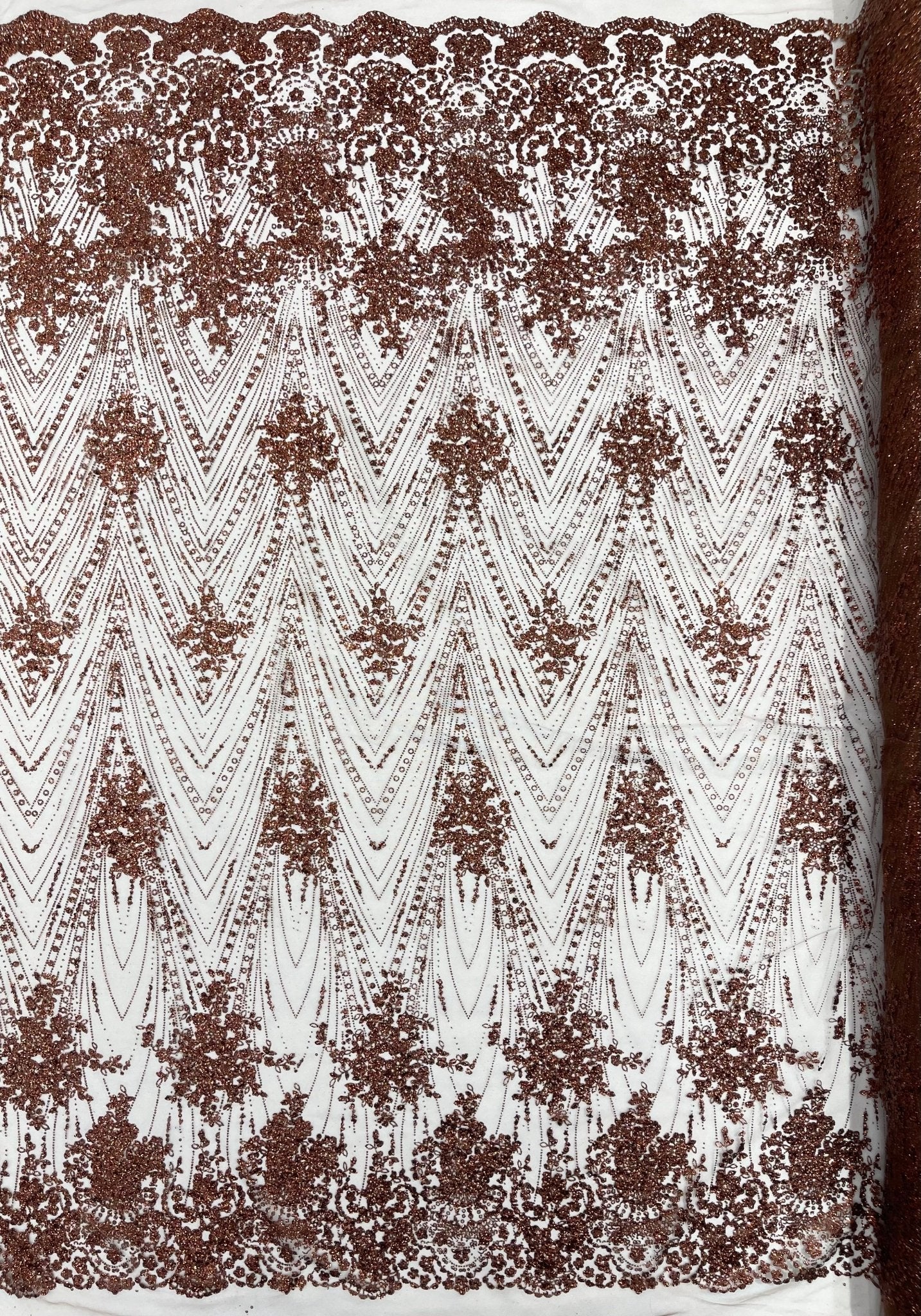 Geometric Damask Glitter Design On A Mesh Lace 54” Wide| New Creations Fabric & Foam Inc. - New Creations Fabric & Foam Inc
