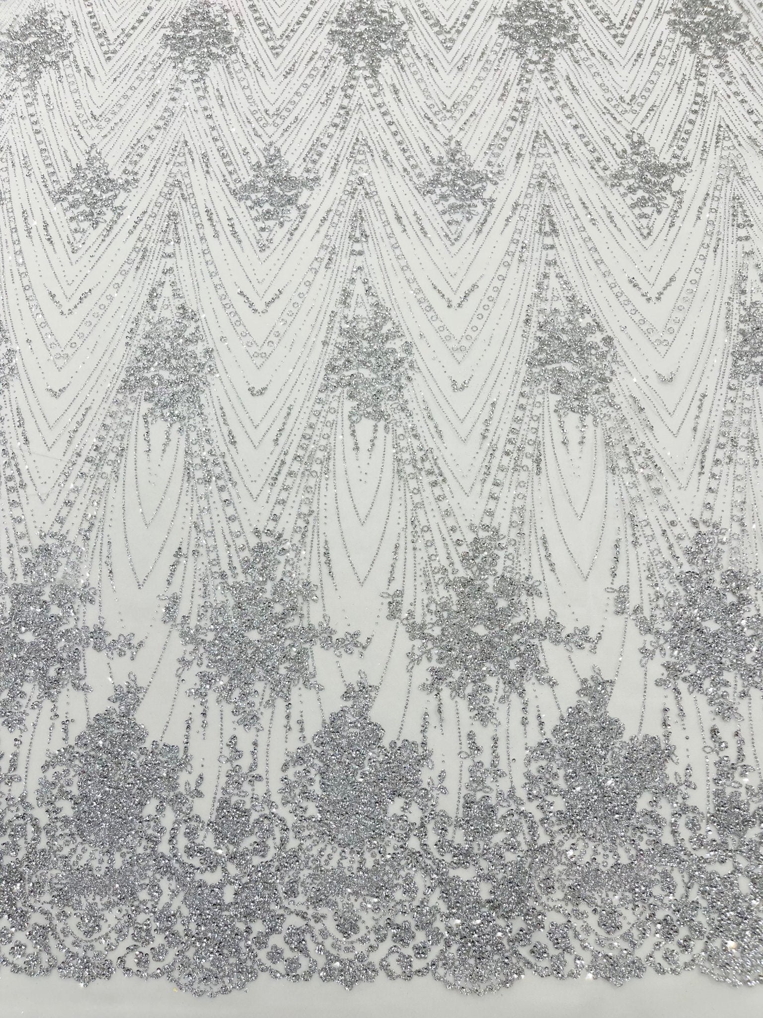 Geometric Damask Glitter Design On A Mesh Lace 54” Wide| New Creations Fabric & Foam Inc. - New Creations Fabric & Foam Inc
