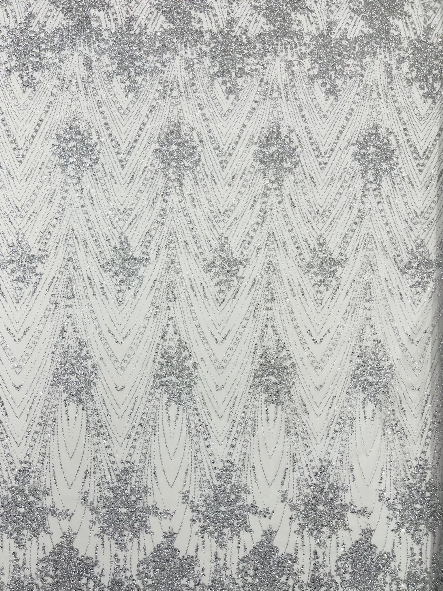Geometric Damask Glitter Design On A Mesh Lace 54” Wide| New Creations Fabric & Foam Inc. - New Creations Fabric & Foam Inc