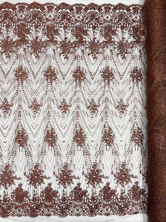 Geometric Damask Glitter Design On A Mesh Lace 54” Wide| New Creations Fabric & Foam Inc. - New Creations Fabric & Foam Inc