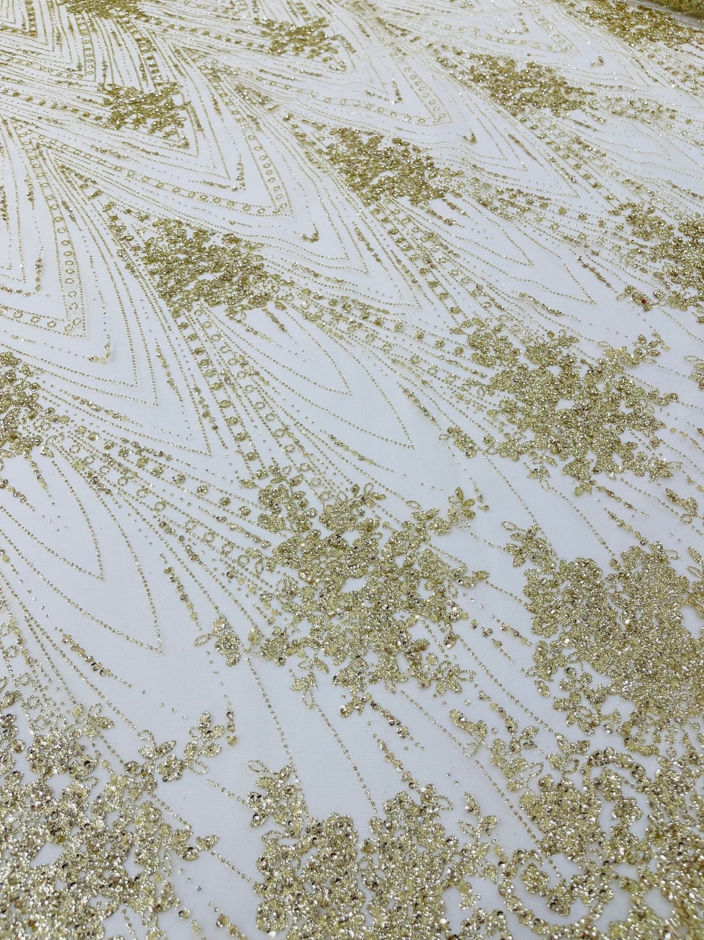 Geometric Damask Glitter Design On A Mesh Lace 54” Wide| New Creations Fabric & Foam Inc. - New Creations Fabric & Foam Inc