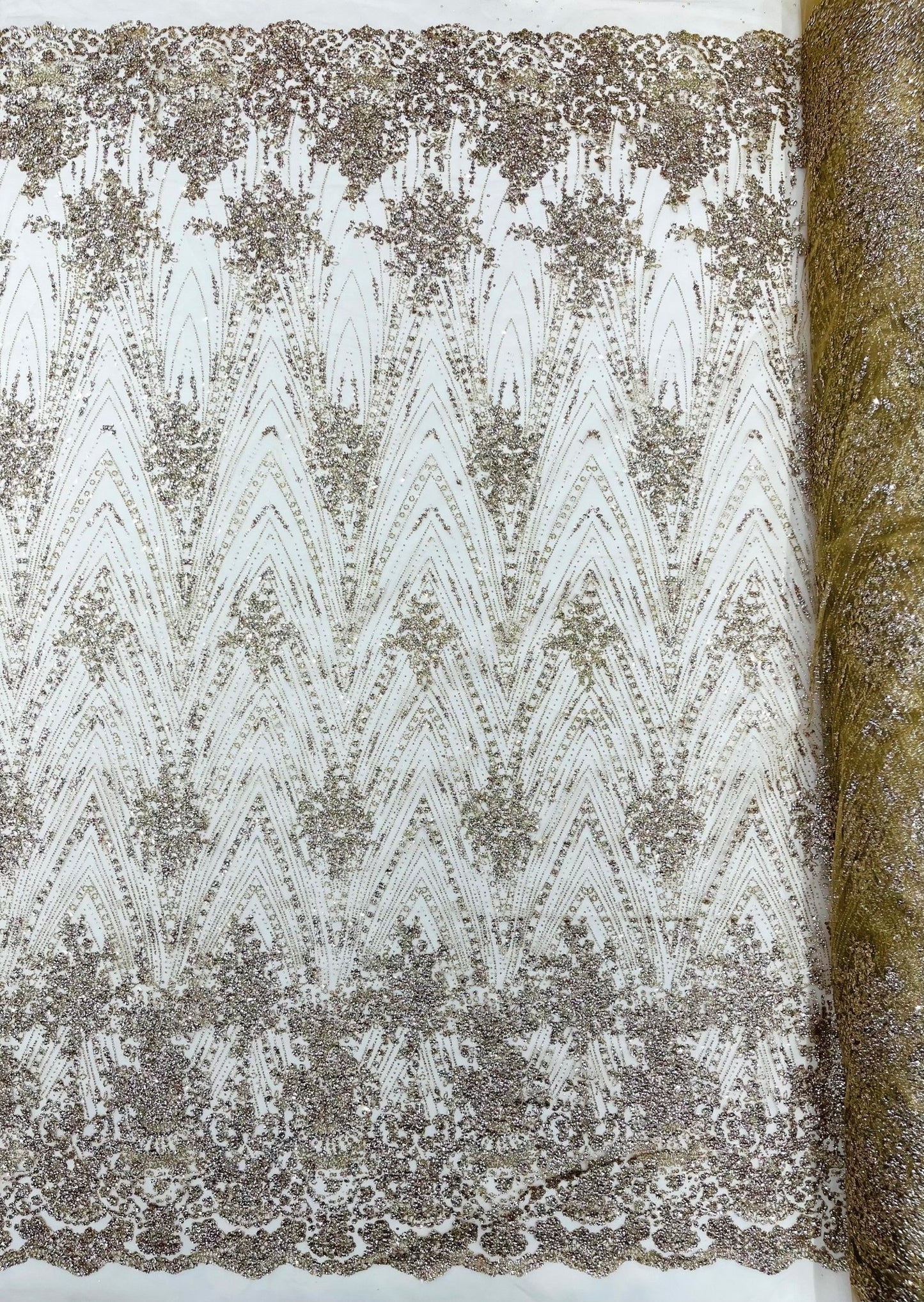 Geometric Damask Glitter Design On A Mesh Lace 54” Wide| New Creations Fabric & Foam Inc. - New Creations Fabric & Foam Inc