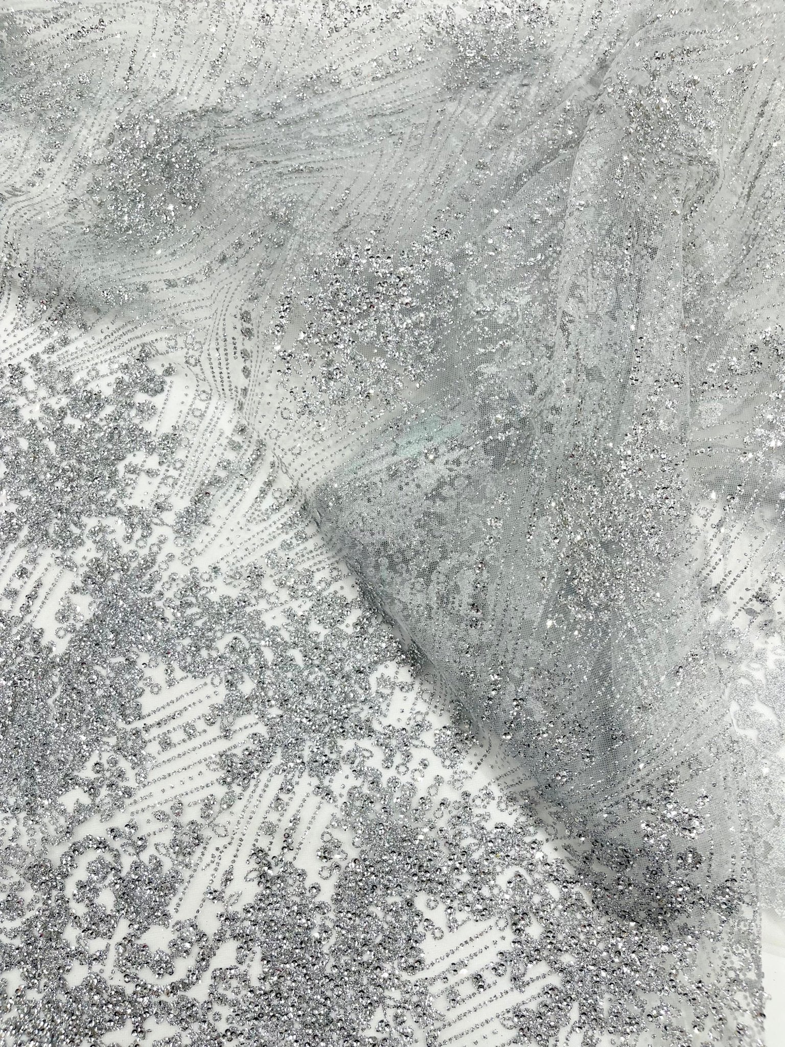 Geometric Damask Glitter Design On A Mesh Lace 54” Wide| New Creations Fabric & Foam Inc. - New Creations Fabric & Foam Inc