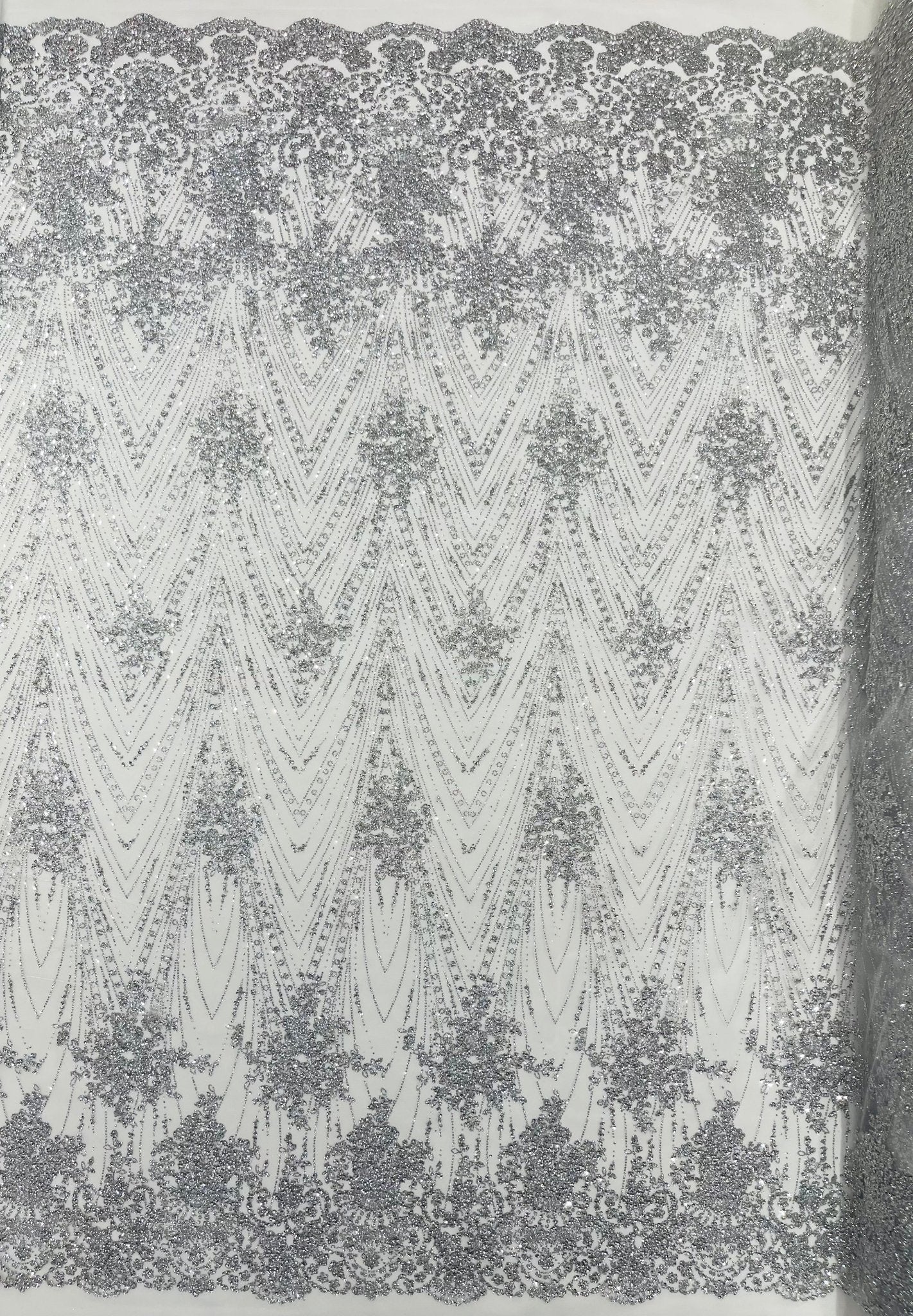 Geometric Damask Glitter Design On A Mesh Lace 54” Wide| New Creations Fabric & Foam Inc. - New Creations Fabric & Foam Inc