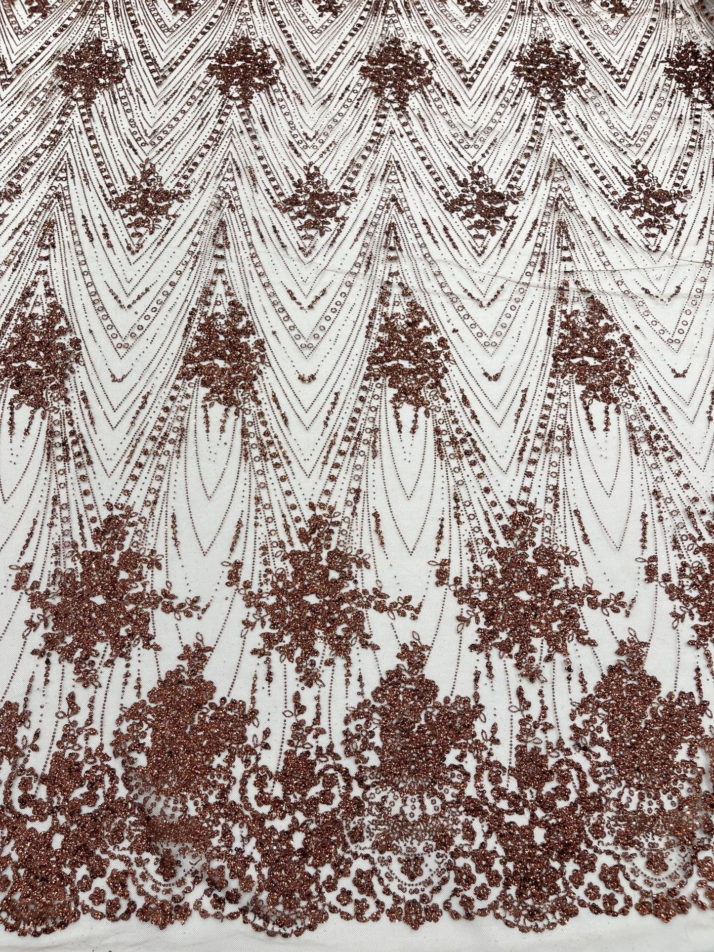 Geometric Damask Glitter Design On A Mesh Lace 54” Wide| New Creations Fabric & Foam Inc. - New Creations Fabric & Foam Inc