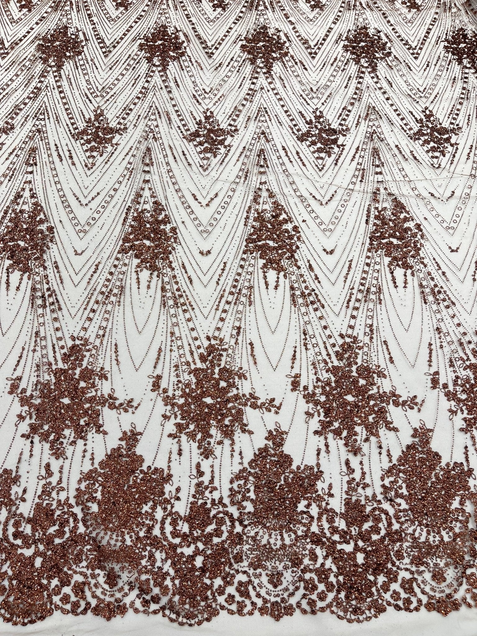 Geometric Damask Glitter Design On A Mesh Lace 54” Wide| New Creations Fabric & Foam Inc. - New Creations Fabric & Foam Inc
