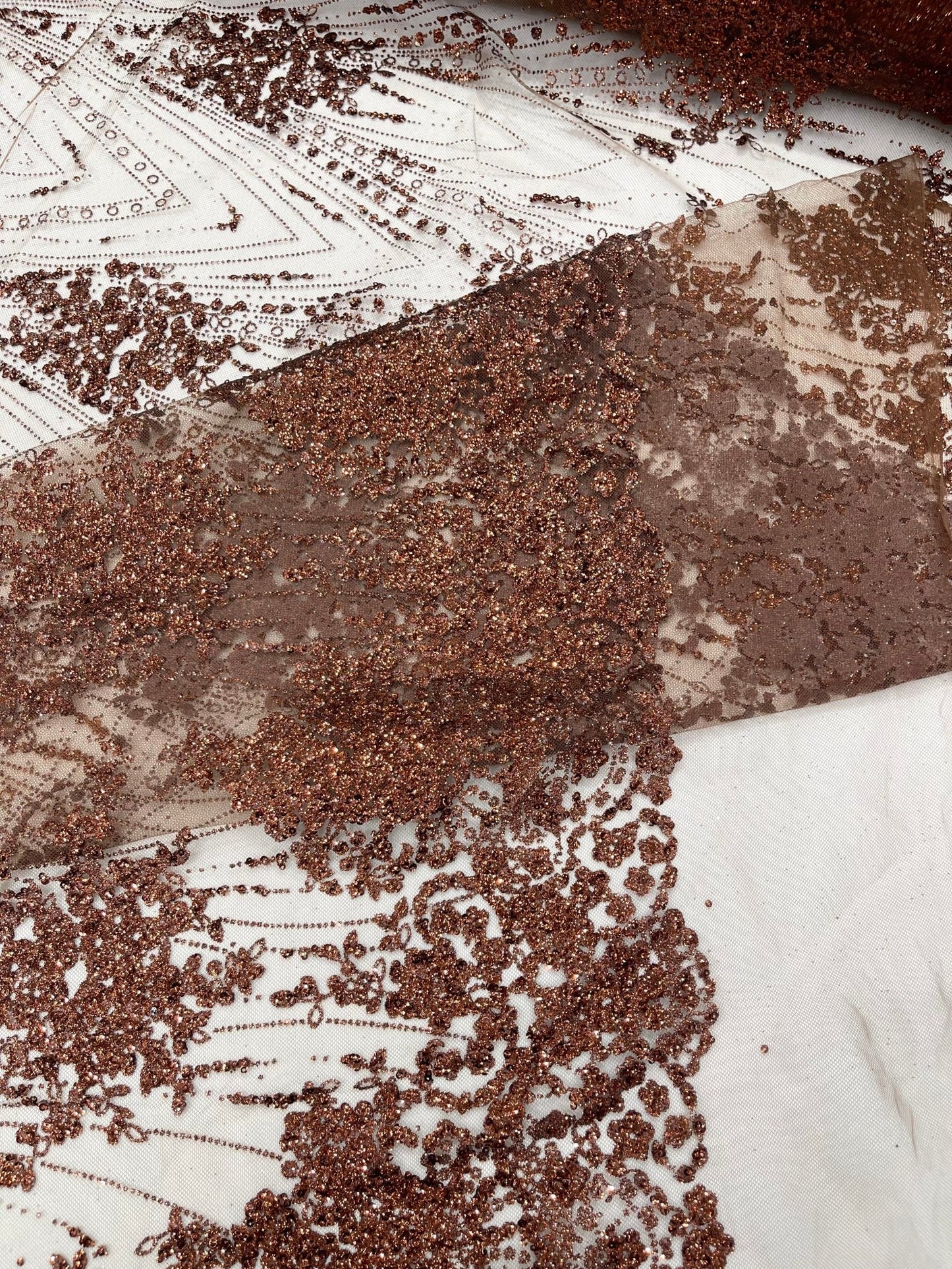 Geometric Damask Glitter Design On A Mesh Lace 54” Wide| New Creations Fabric & Foam Inc. - New Creations Fabric & Foam Inc