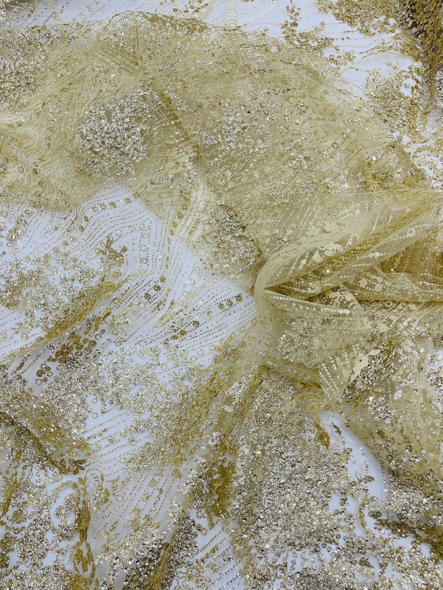 Geometric Damask Glitter Design On A Mesh Lace 54” Wide| New Creations Fabric & Foam Inc. - New Creations Fabric & Foam Inc