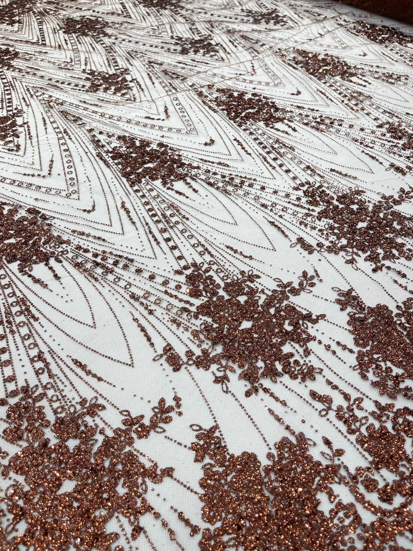 Geometric Damask Glitter Design On A Mesh Lace 54” Wide| New Creations Fabric & Foam Inc. - New Creations Fabric & Foam Inc