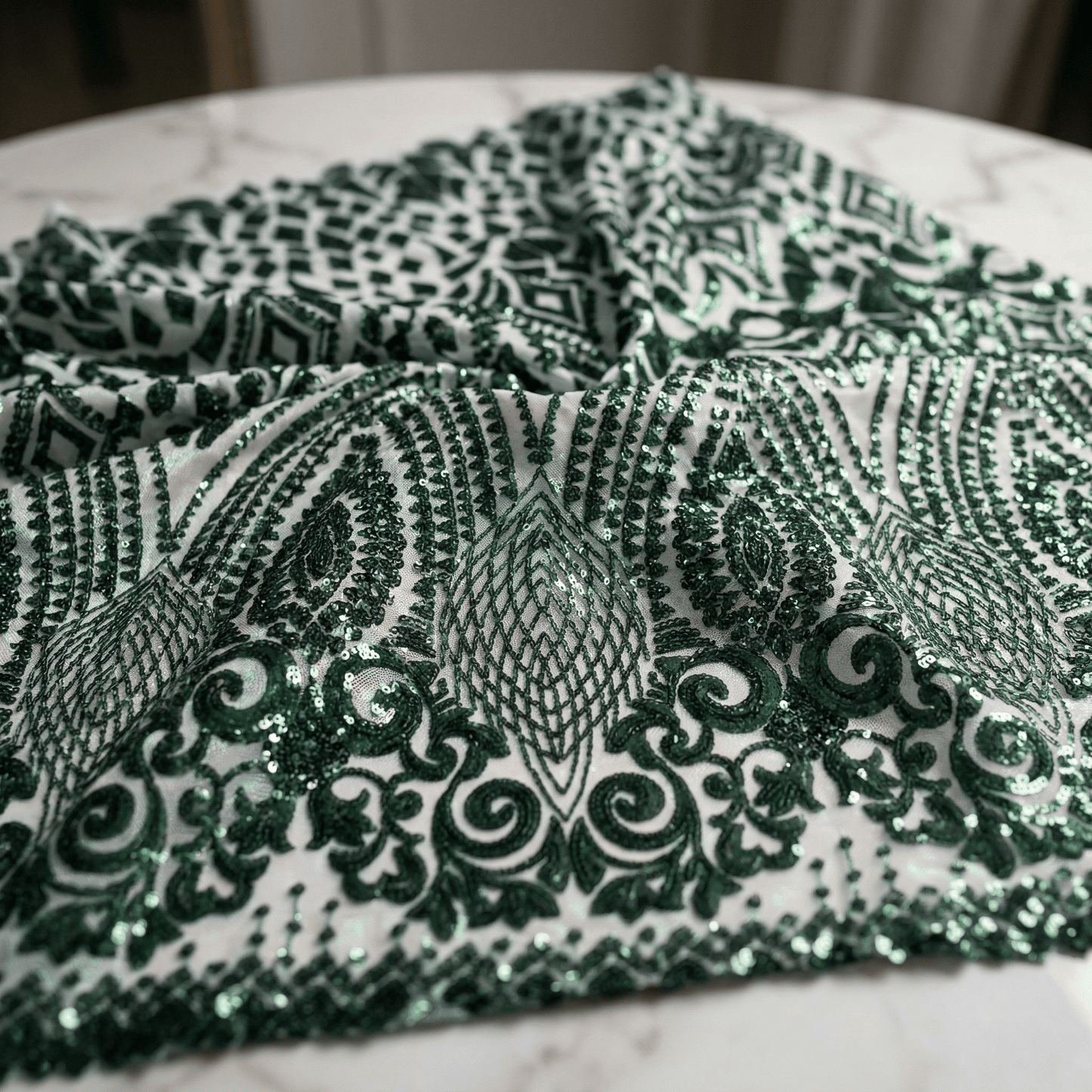 Geometric Diamond Sequin Stretch Mesh Fabric by the Yard 54” Wide – Iridescent 4 Way Stretch Sequin Fabric for Prom Dresses, Gowns & Costumes - New Creations Fabric & Foam Inc