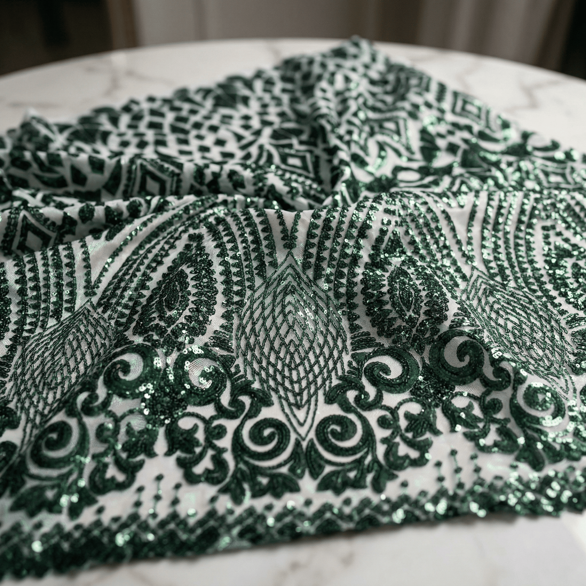 Geometric Diamond Sequin Stretch Mesh Fabric by the Yard 54” Wide – Iridescent 4 Way Stretch Sequin Fabric for Prom Dresses, Gowns & Costumes - New Creations Fabric & Foam Inc