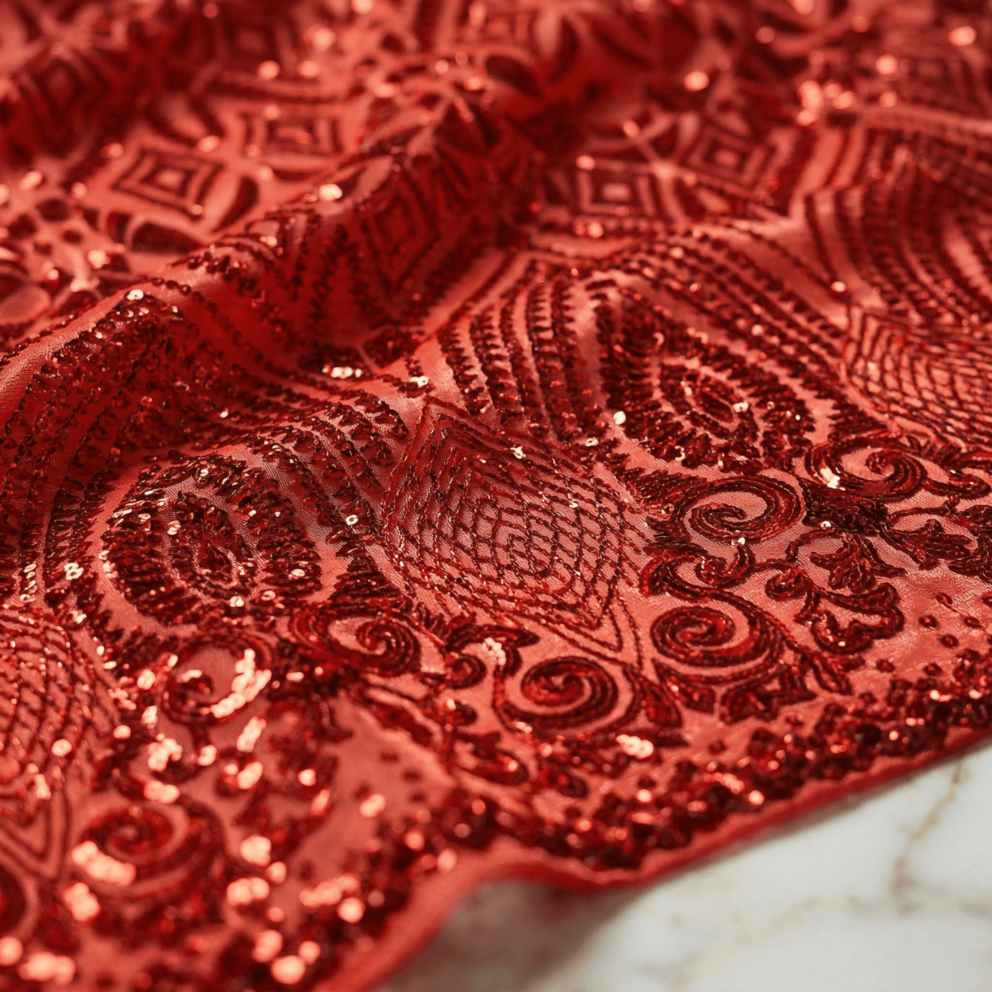 Geometric Diamond Sequin Stretch Mesh Fabric by the Yard 54” Wide – Iridescent 4 Way Stretch Sequin Fabric for Prom Dresses, Gowns & Costumes - New Creations Fabric & Foam Inc
