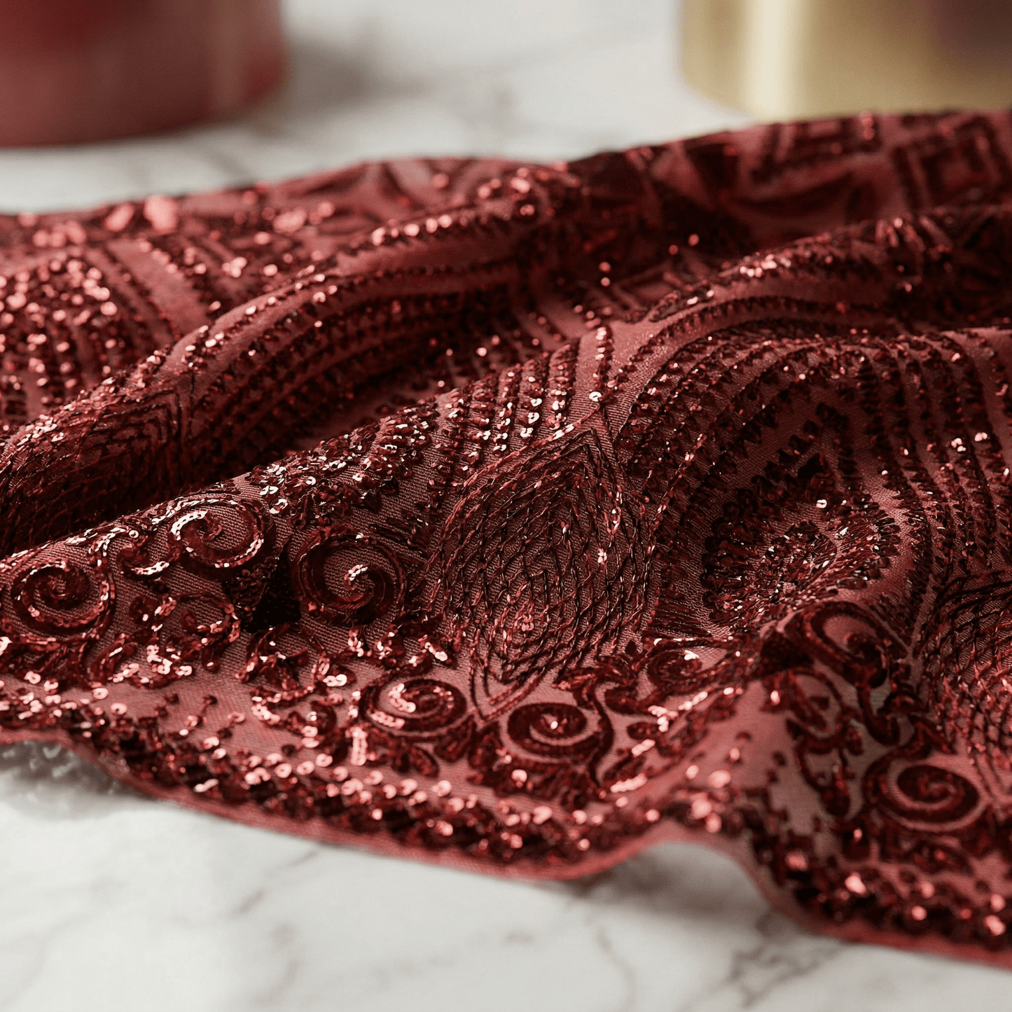Geometric Diamond Sequin Stretch Mesh Fabric by the Yard 54” Wide – Iridescent 4 Way Stretch Sequin Fabric for Prom Dresses, Gowns & Costumes - New Creations Fabric & Foam Inc