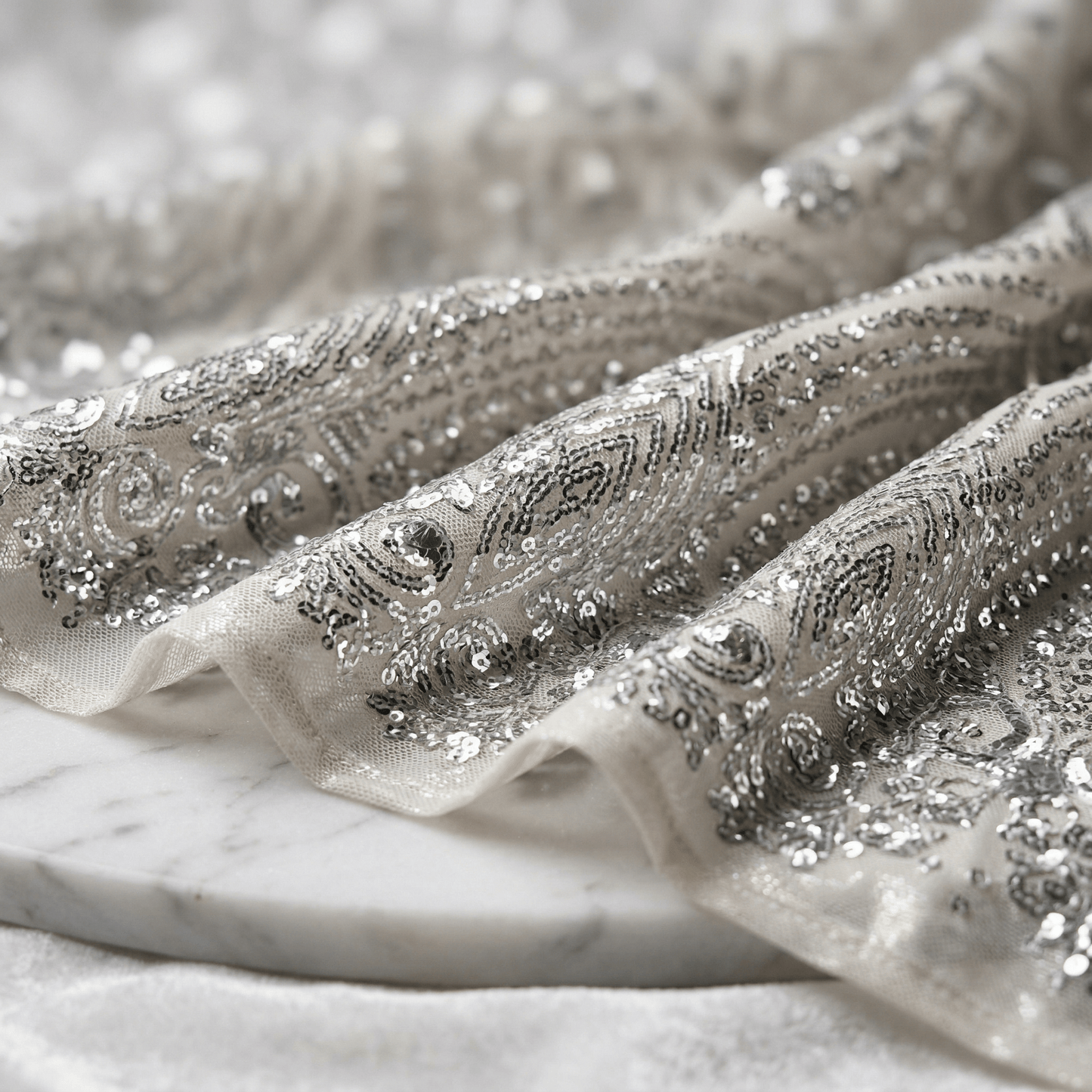 Geometric Diamond Sequin Stretch Mesh Fabric by the Yard 54” Wide – Iridescent 4 Way Stretch Sequin Fabric for Prom Dresses, Gowns & Costumes - New Creations Fabric & Foam Inc