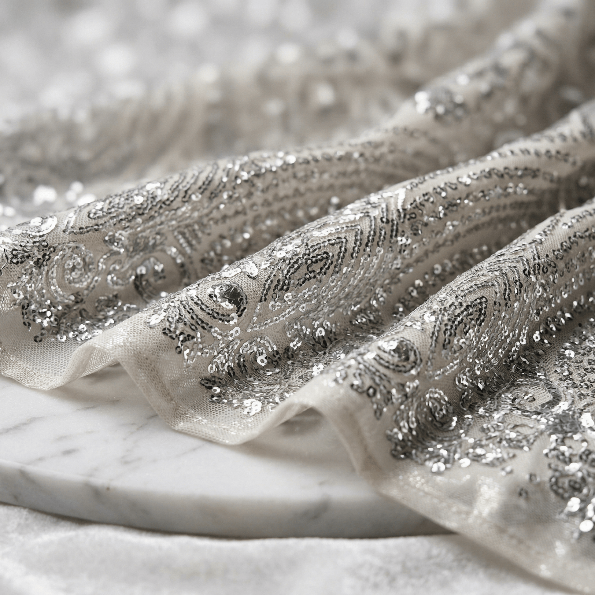 Geometric Diamond Sequin Stretch Mesh Fabric by the Yard 54” Wide – Iridescent 4 Way Stretch Sequin Fabric for Prom Dresses, Gowns & Costumes - New Creations Fabric & Foam Inc
